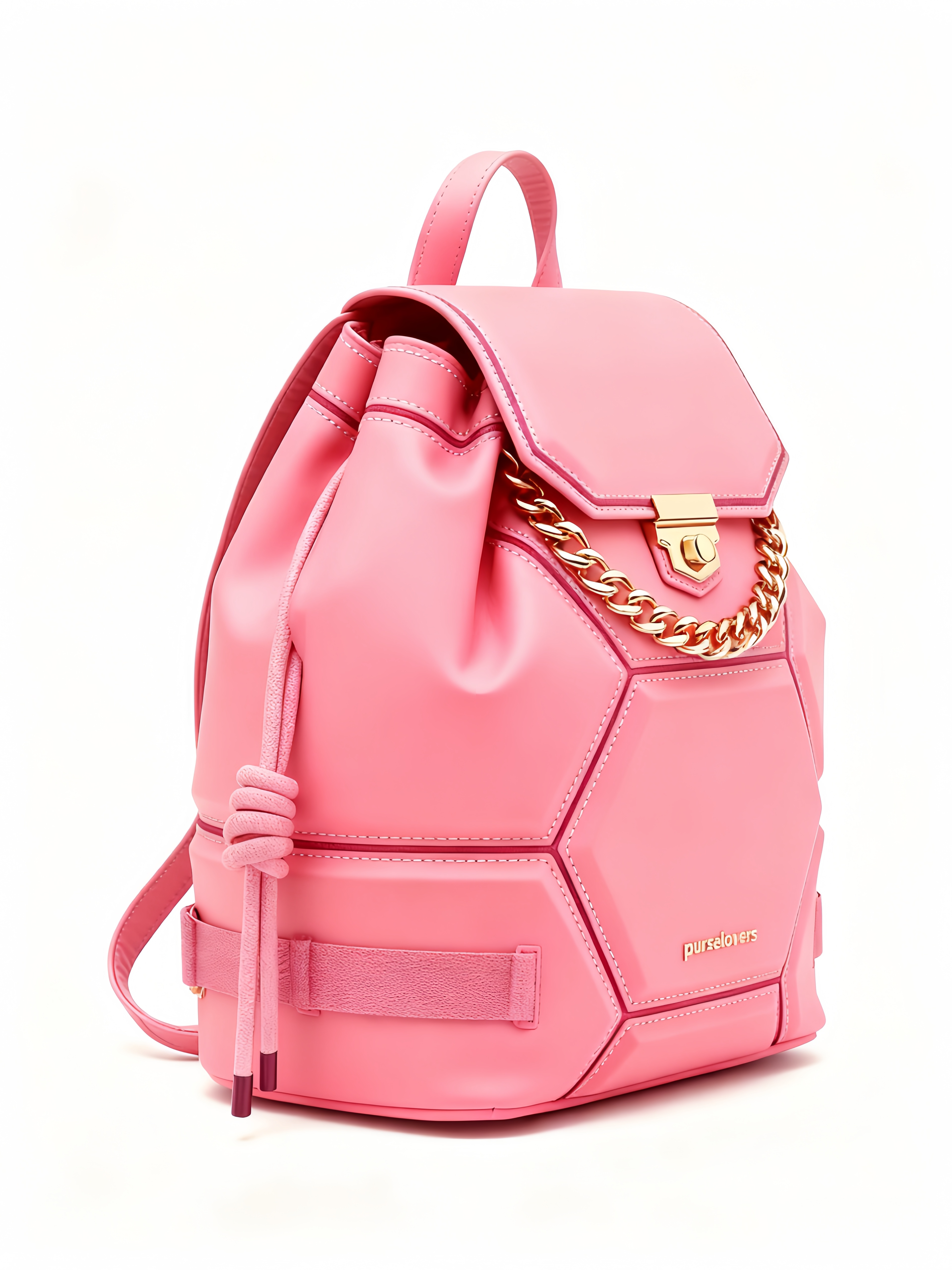 Purselovers Cherry Blossom Pink Geometric Patchwork Backpack with Gold Label