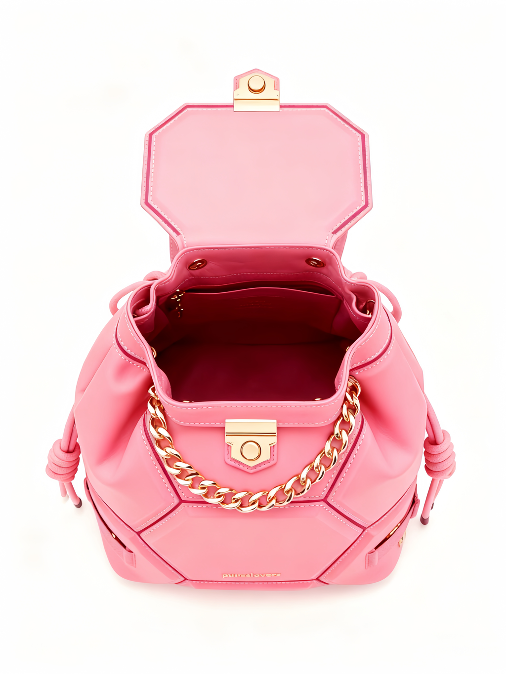 Purselovers Cherry Blossom Pink Geometric Patchwork Backpack with Gold Label