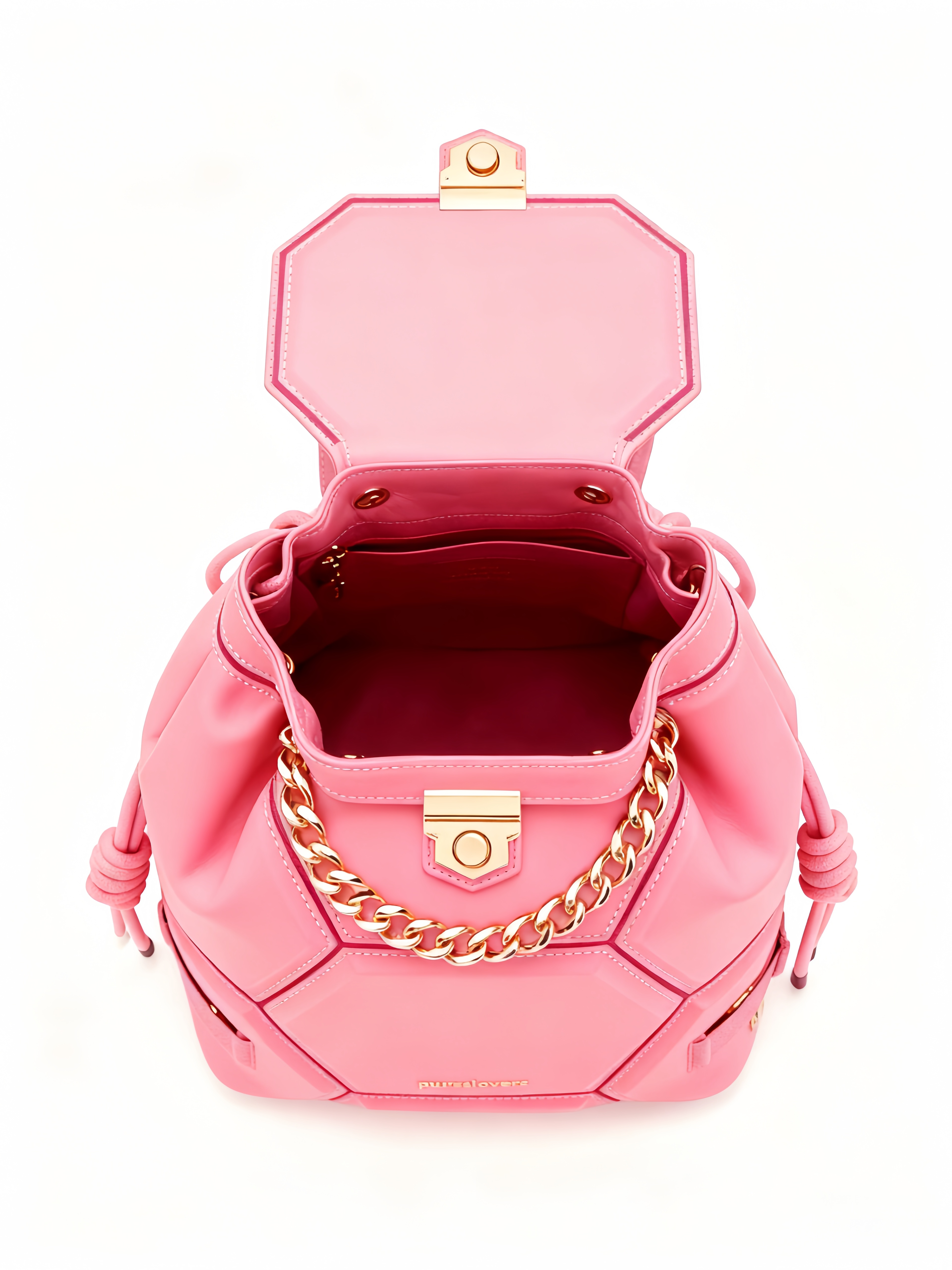 Purselovers Cherry Blossom Pink Geometric Patchwork Backpack with Gold Label