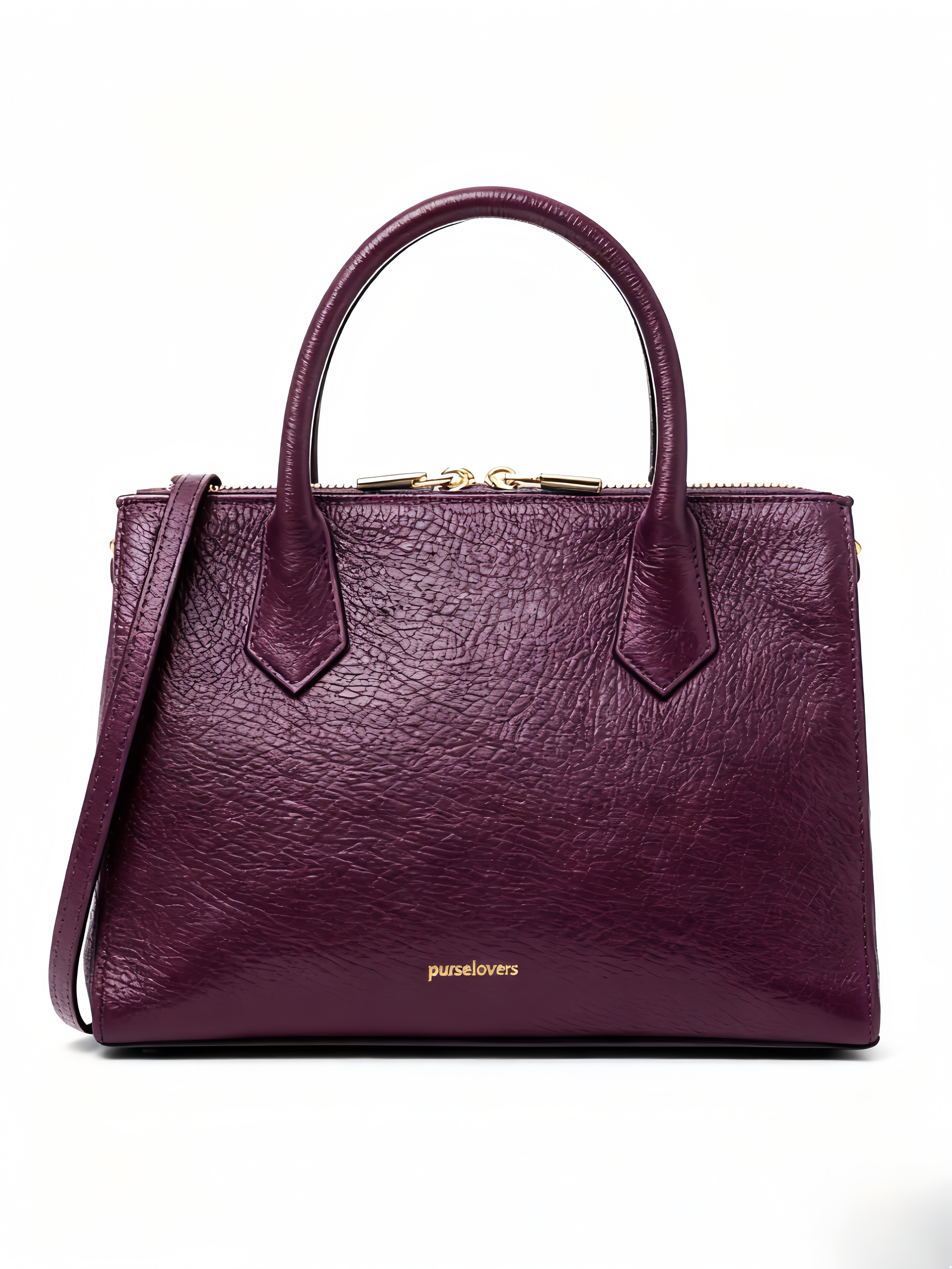 Purselovers Matte Purple Lychee Pattern Gold Label Handbag