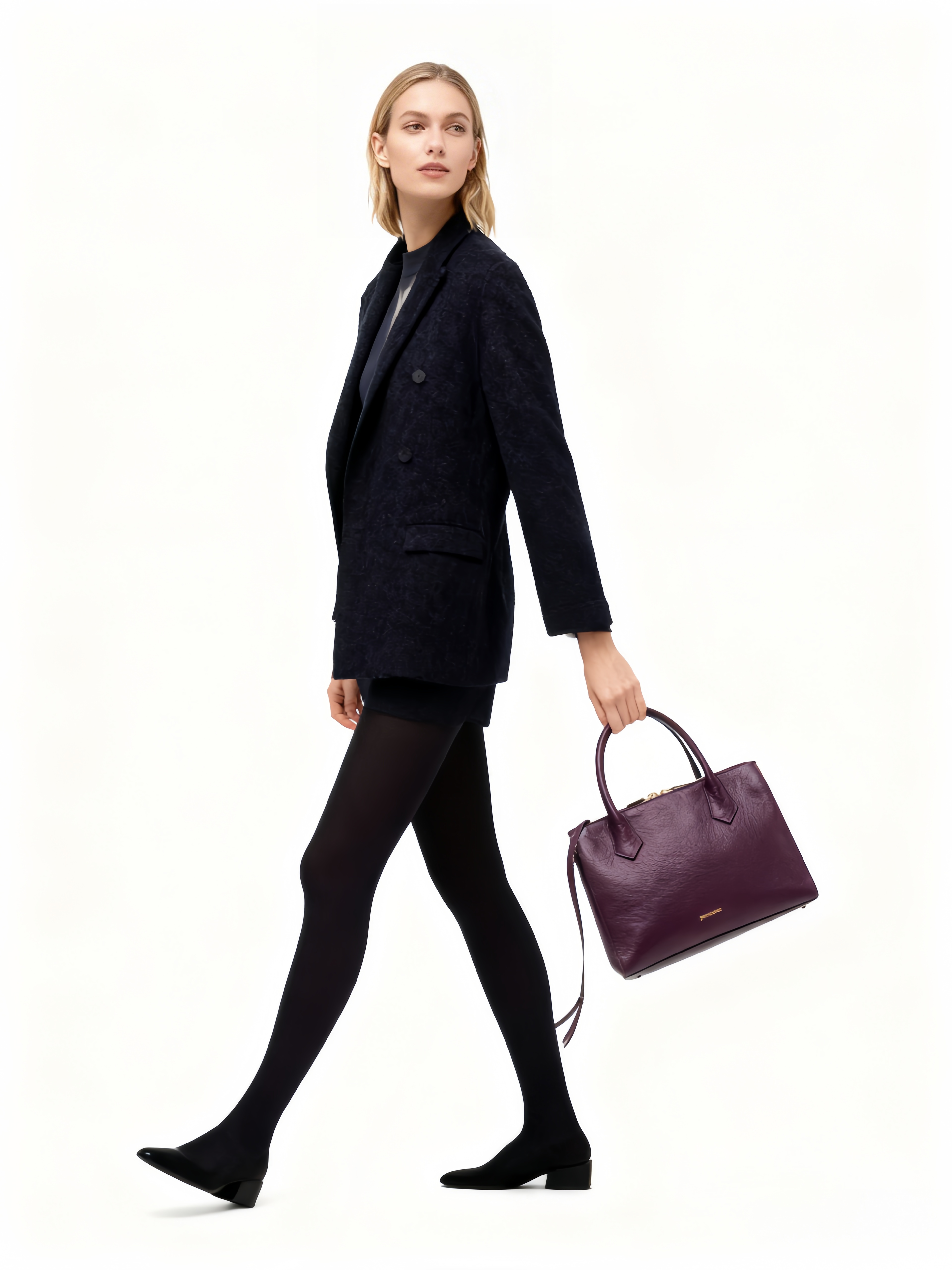 Purselovers Matte Purple Lychee Pattern Gold Label Handbag