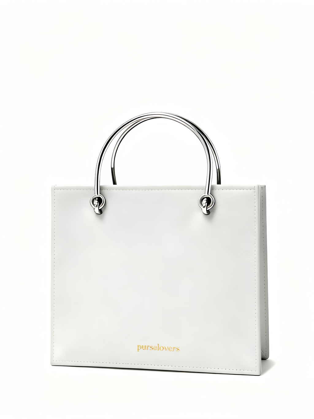 Purselovers Light Gray Plain Leather Tote Bag with Gold Logo