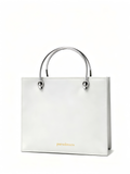 Purselovers Light Gray Plain Leather Tote Bag with Gold Logo