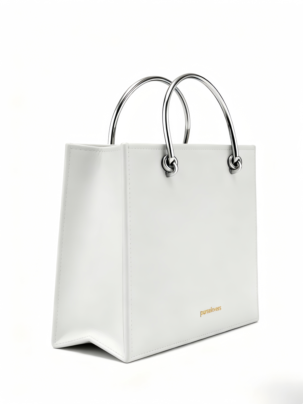 Purselovers Light Gray Plain Leather Tote Bag with Gold Logo