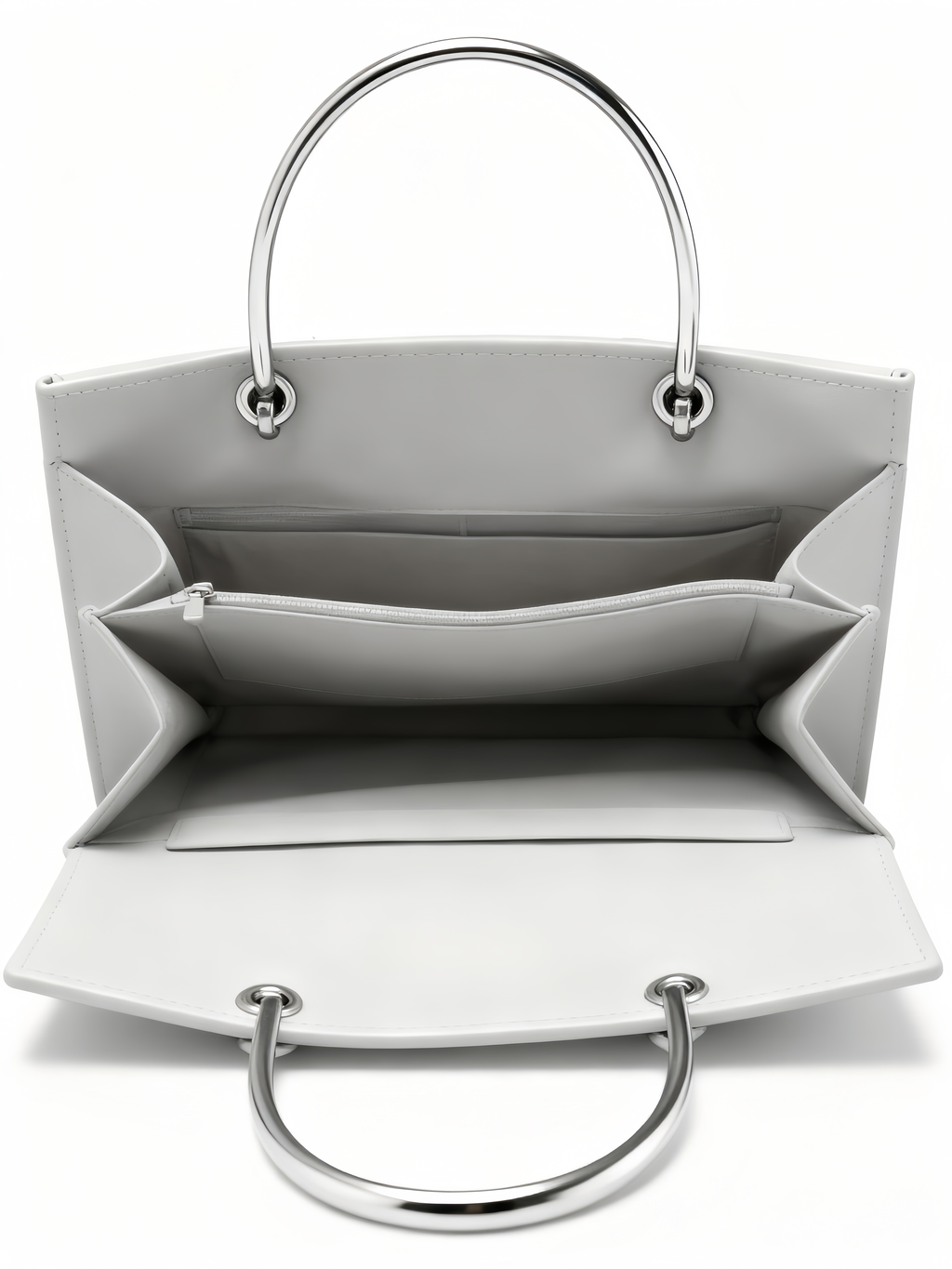 Purselovers Light Gray Plain Leather Tote Bag with Gold Logo