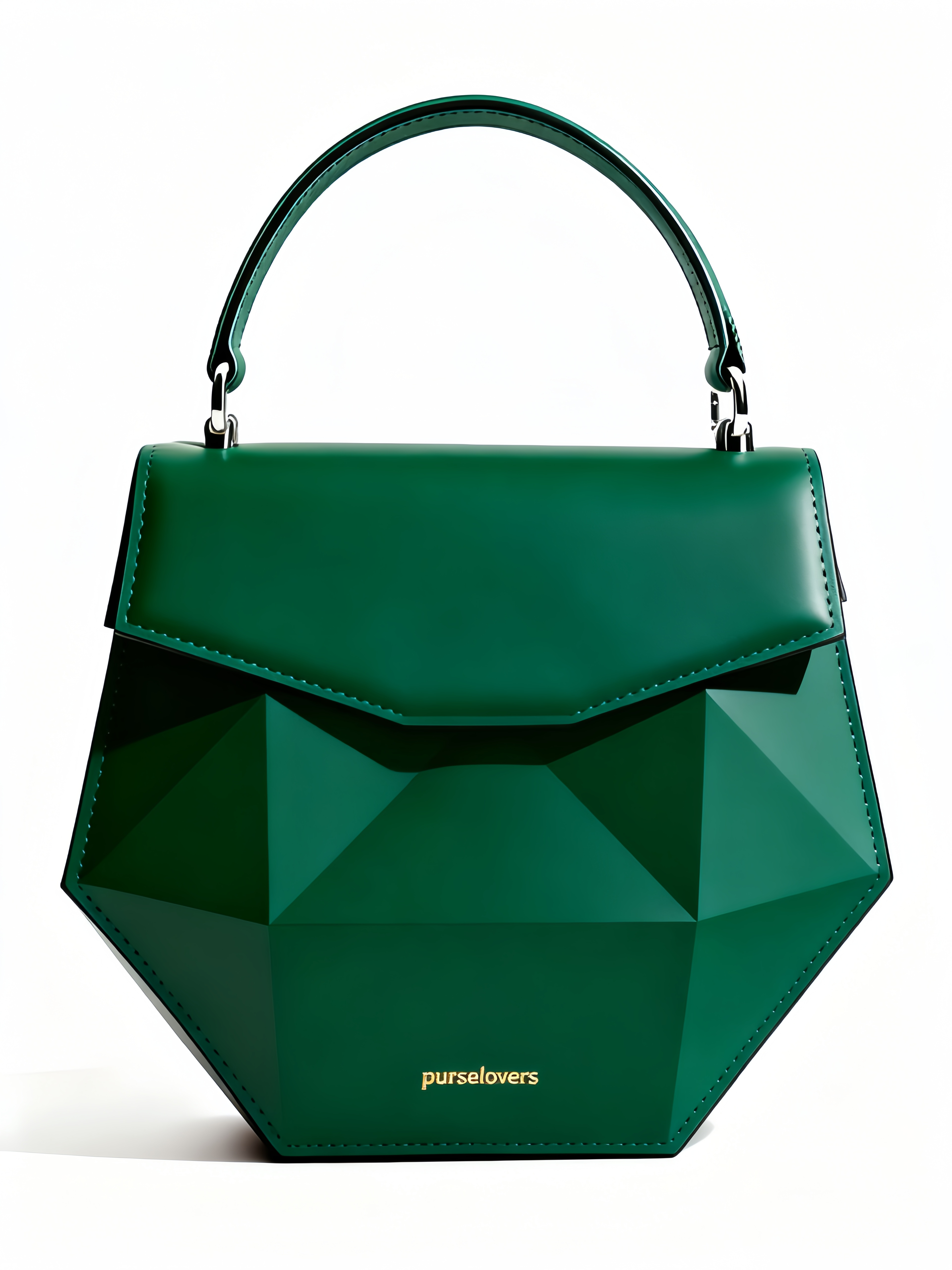 Purselovers Dark Green Geometric Cutout Gold Logo Handbag