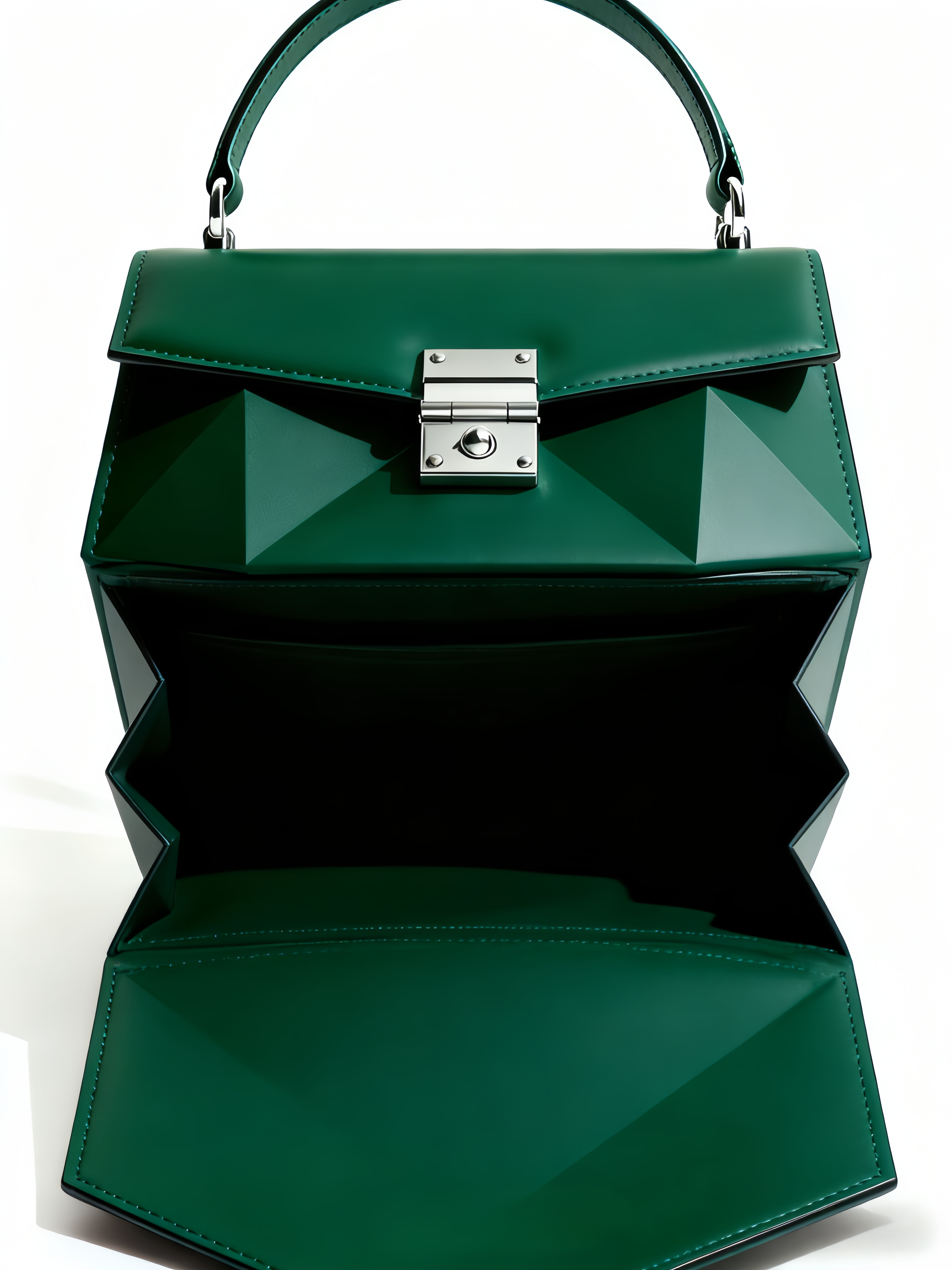 Purselovers Dark Green Geometric Cutout Gold Logo Handbag