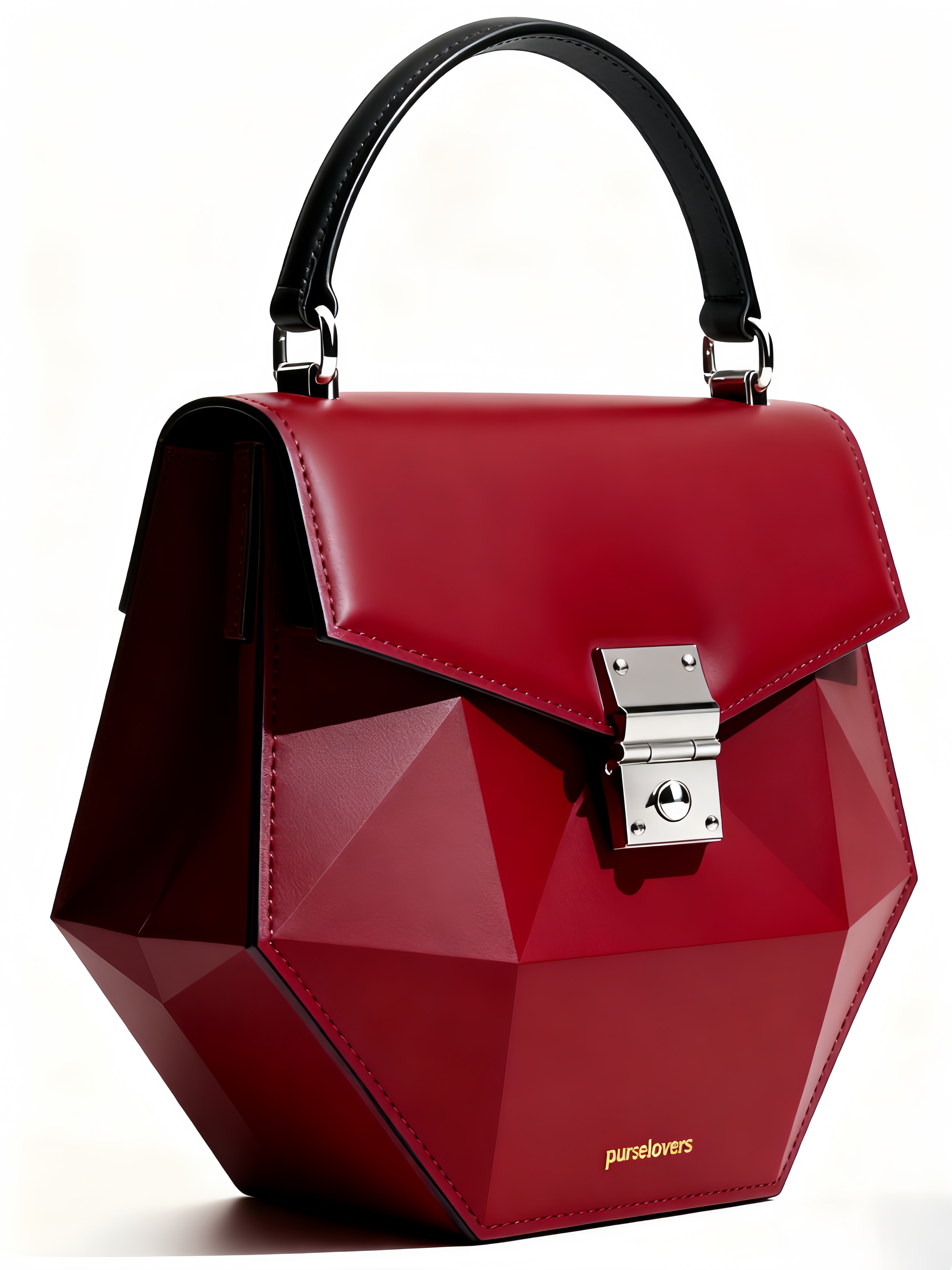 Purselovers Dark Red Quilted Diamond Pattern Shoulder Bag with Gold Logo