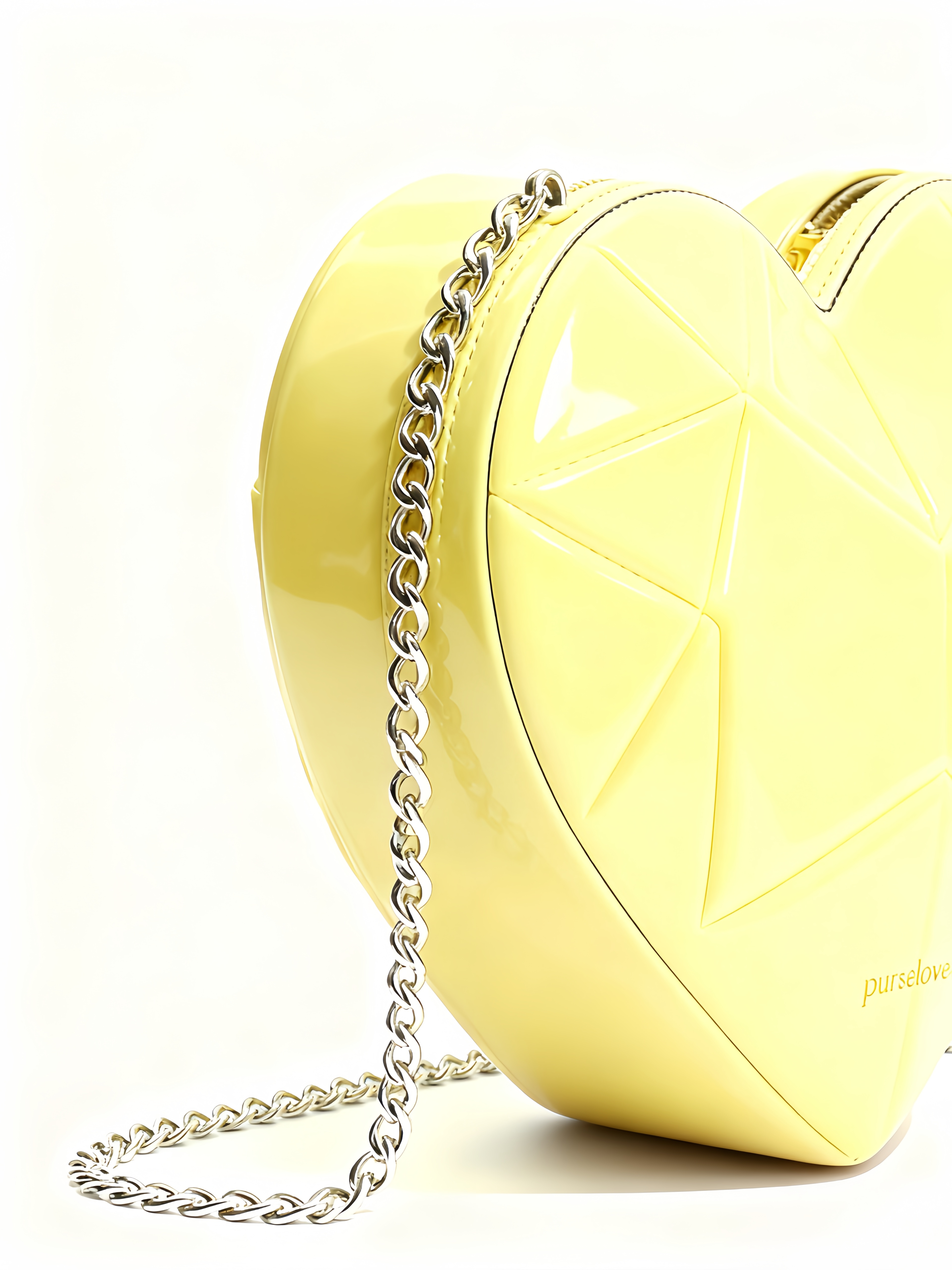 Purselovers Light Yellow Mirrored Heart-Shaped Bag with Gold Chain Strap