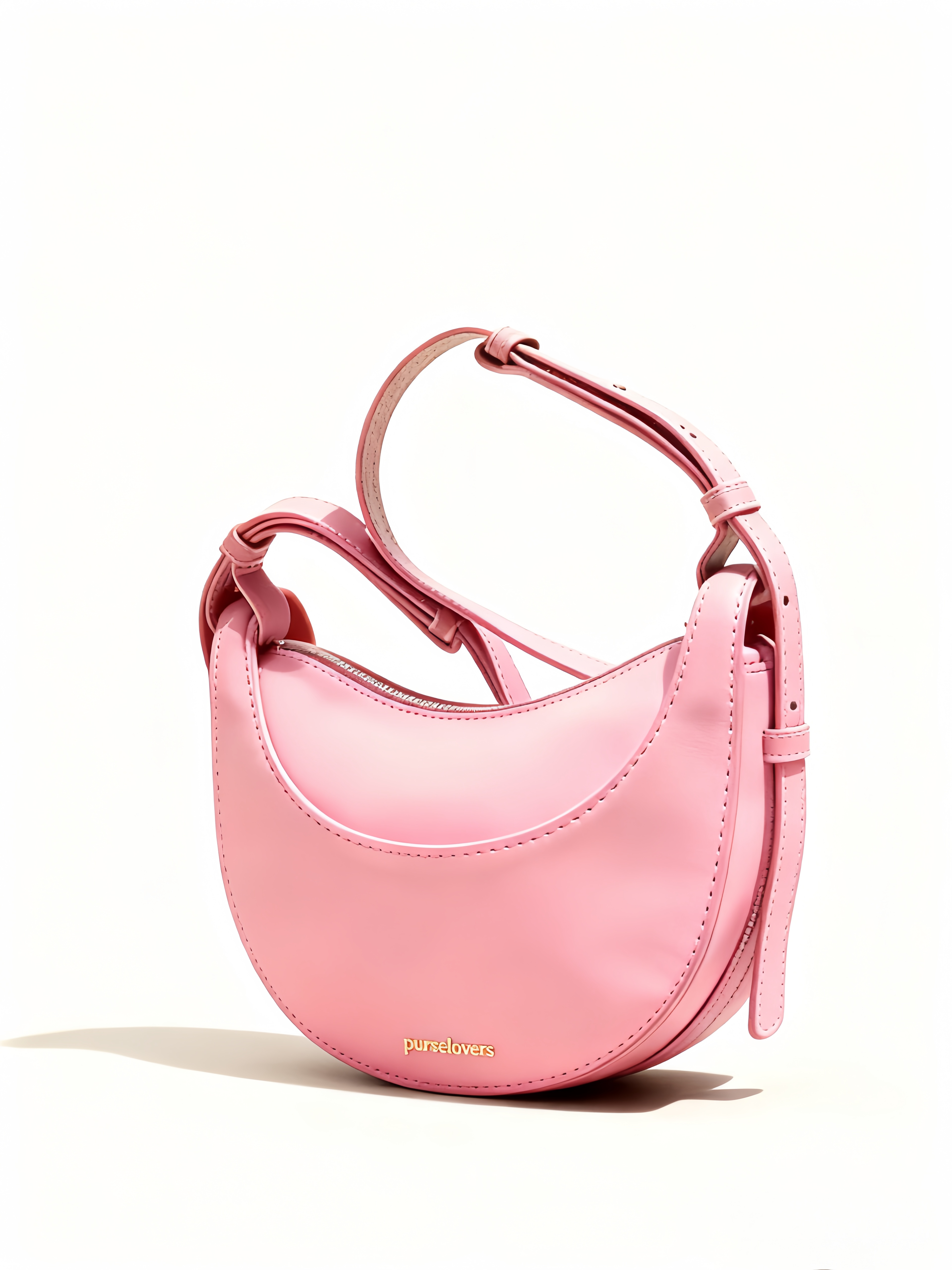 Purselovers Peach Pink Curved Shoulder Bag with Gold Logo