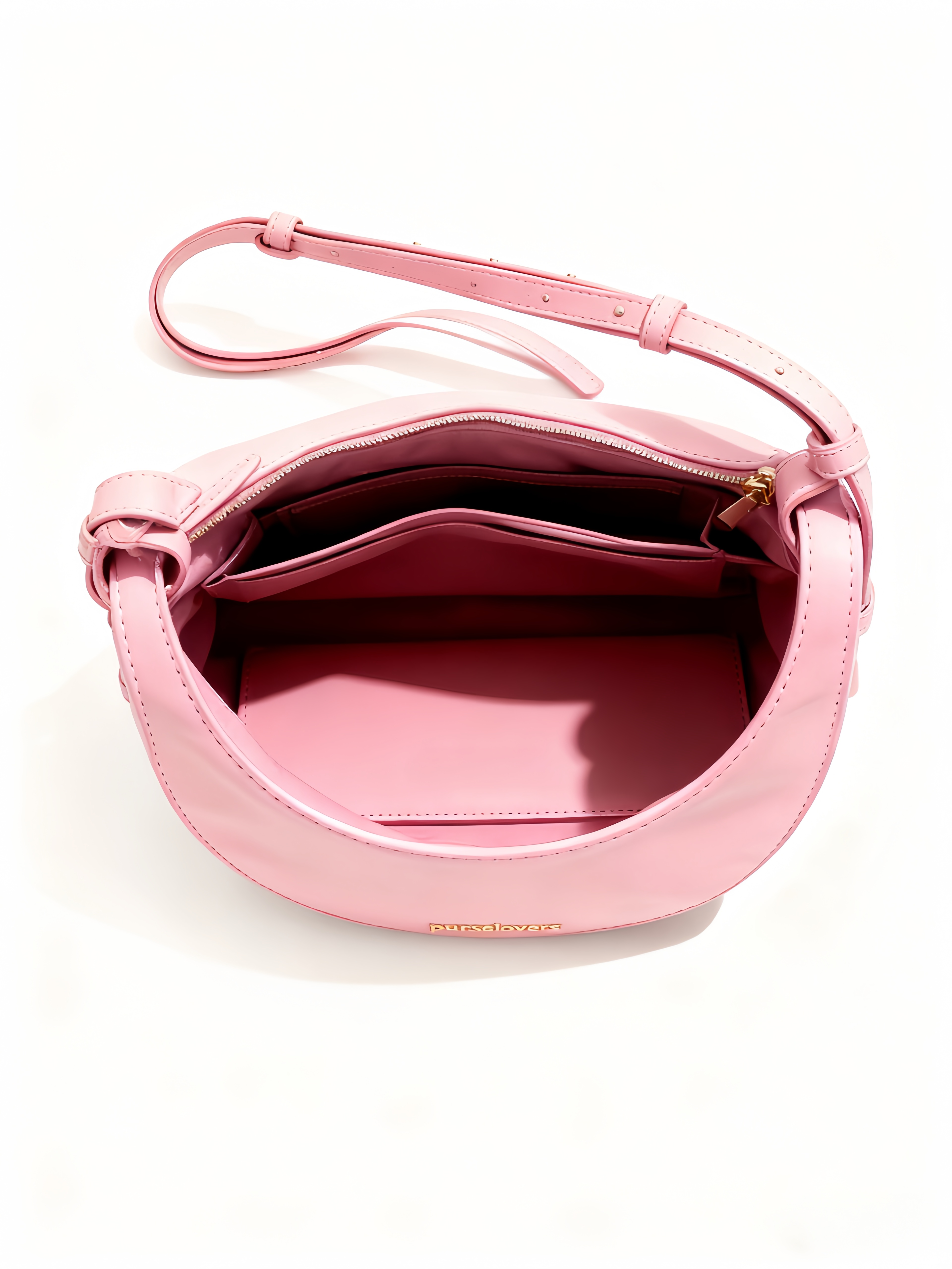 Purselovers Peach Pink Curved Shoulder Bag with Gold Logo