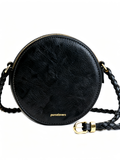 Purselovers Classic Black Retro Round Disc Gold Label Crossbody Bag