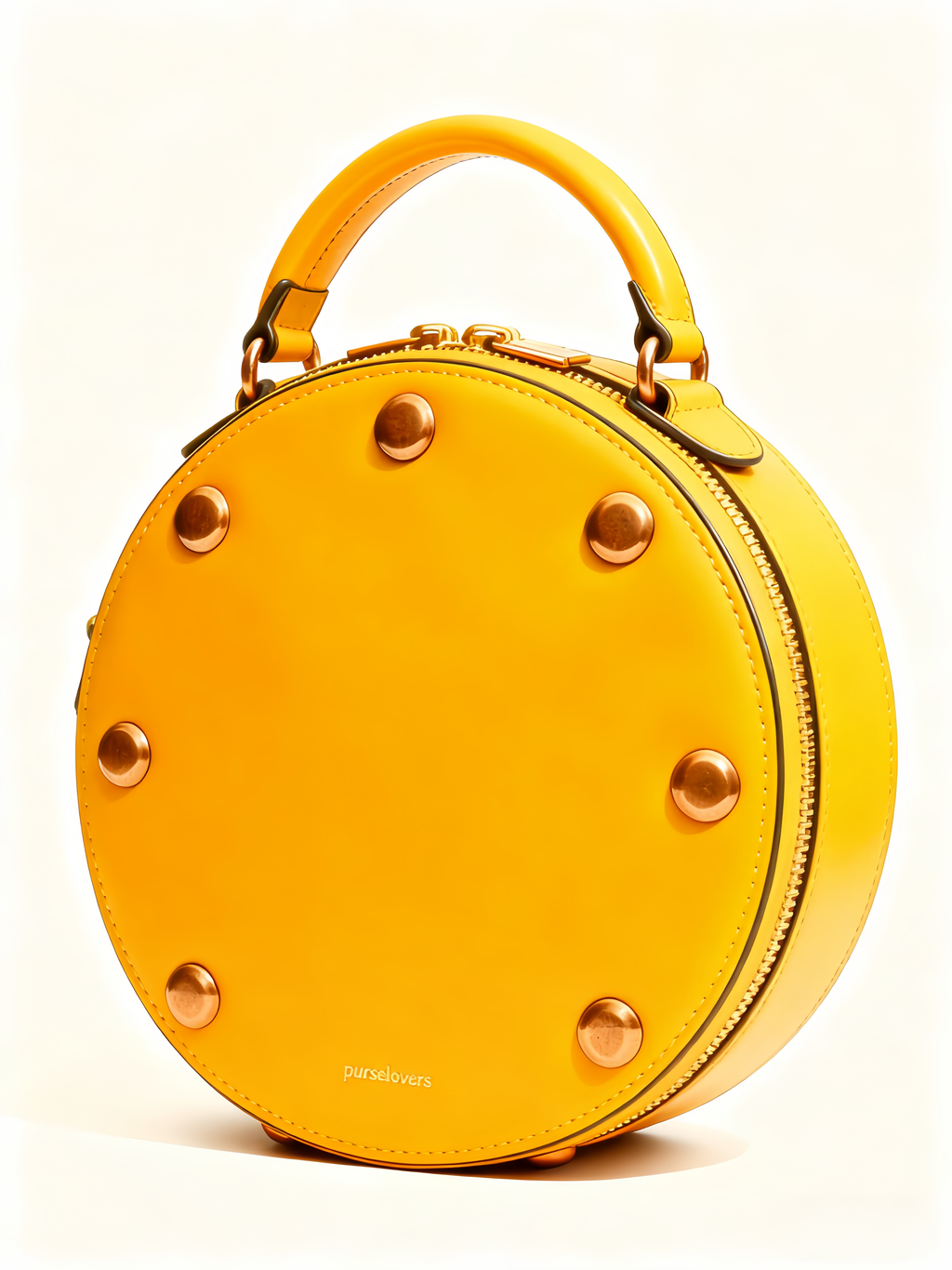 Purselovers Lemon Yellow Studded Round Handbag with Gold Label