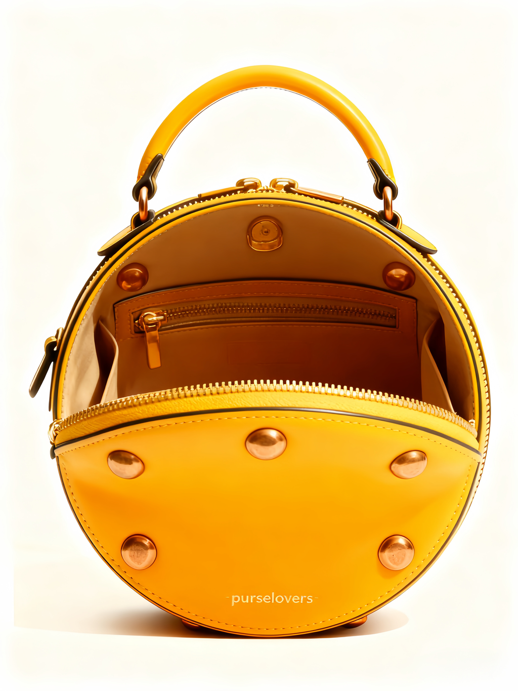 Purselovers Lemon Yellow Studded Round Handbag with Gold Label