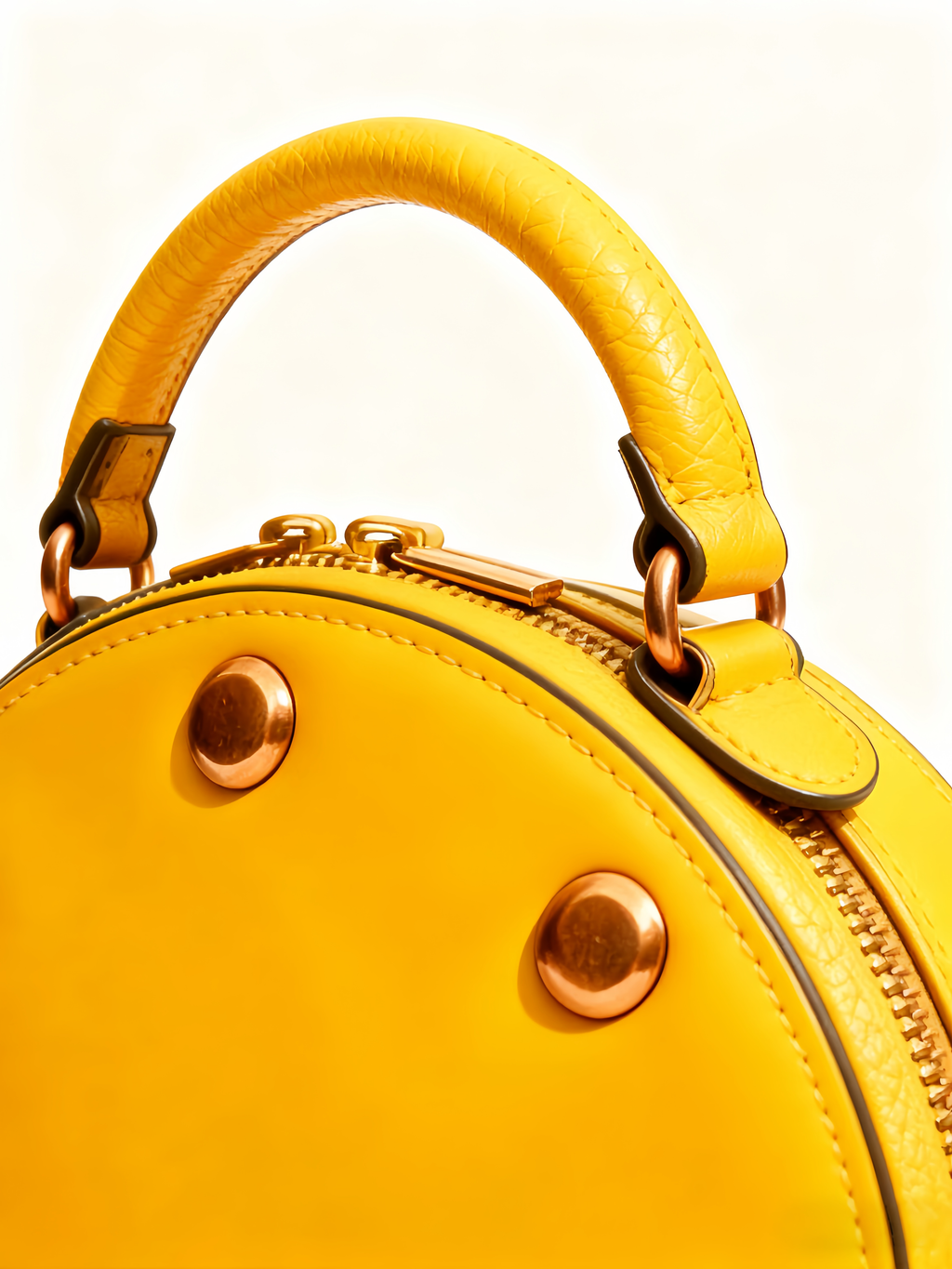 Purselovers Lemon Yellow Studded Round Handbag with Gold Label