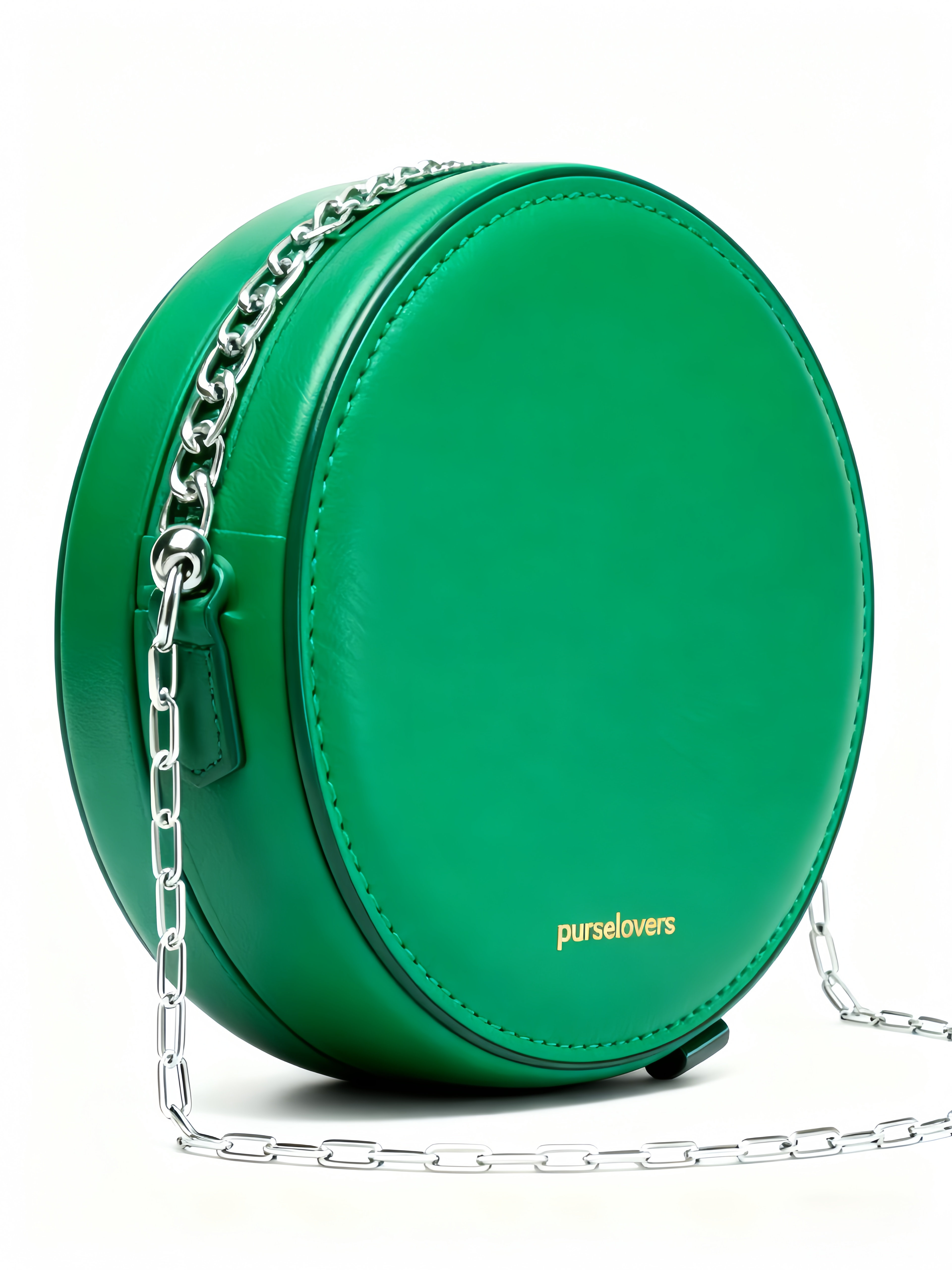 Purselovers Dark Green Minimalist Round Crossbody Bag with Gold Label