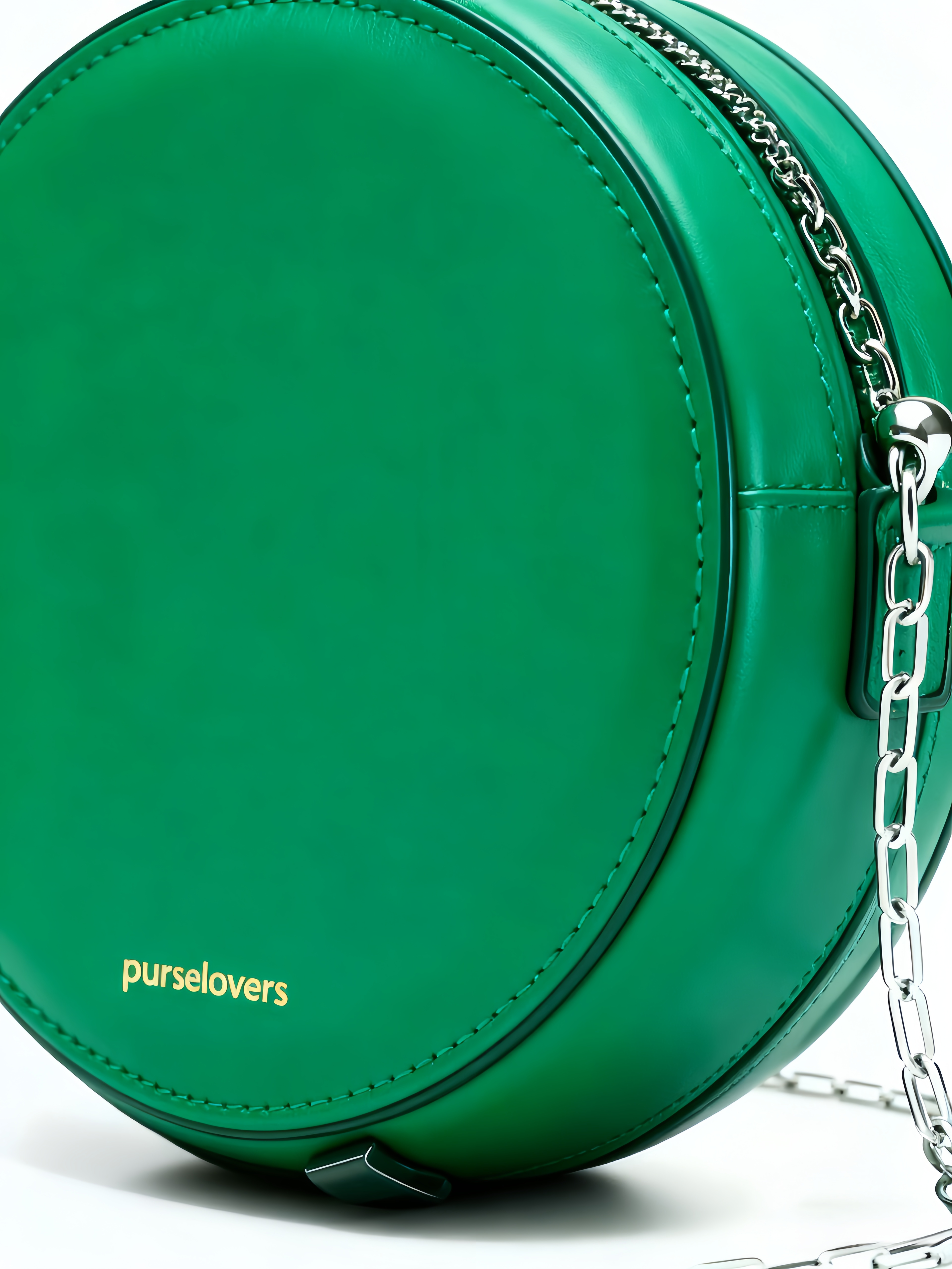 Purselovers Dark Green Minimalist Round Crossbody Bag with Gold Label