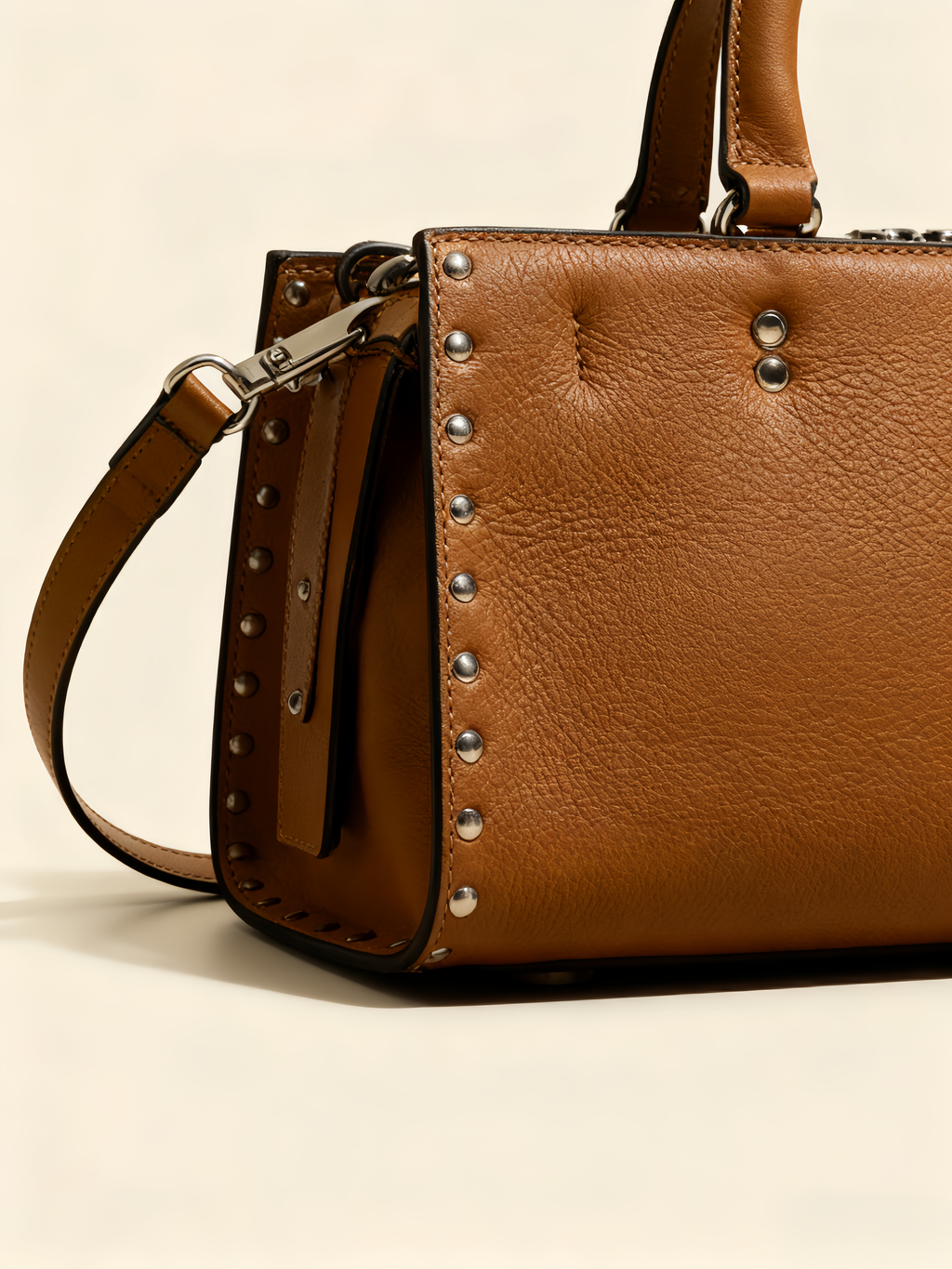 Purselovers Vintage Brown Studded Bag with Gold Label Texture