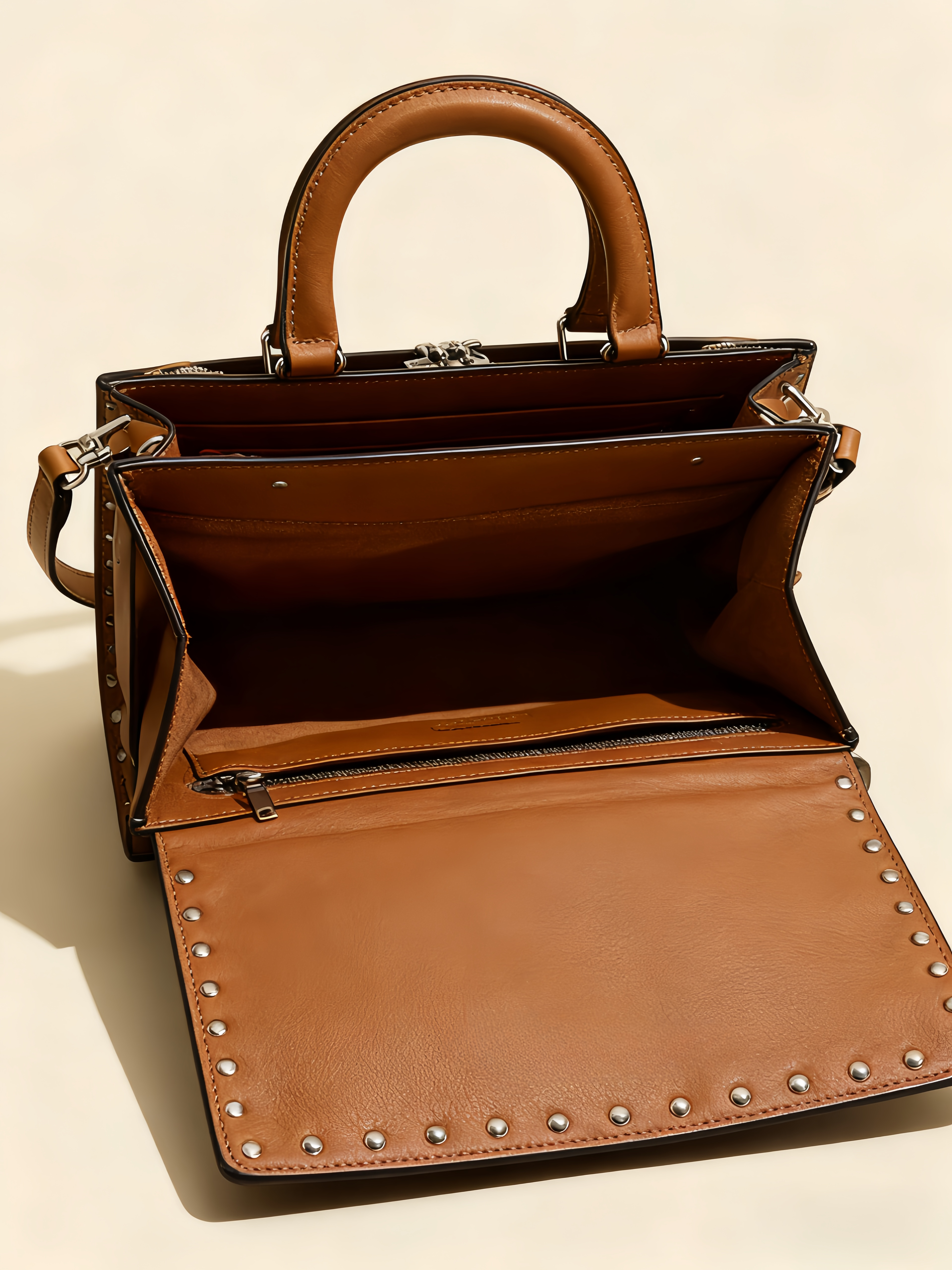 Purselovers Vintage Brown Studded Bag with Gold Label Texture