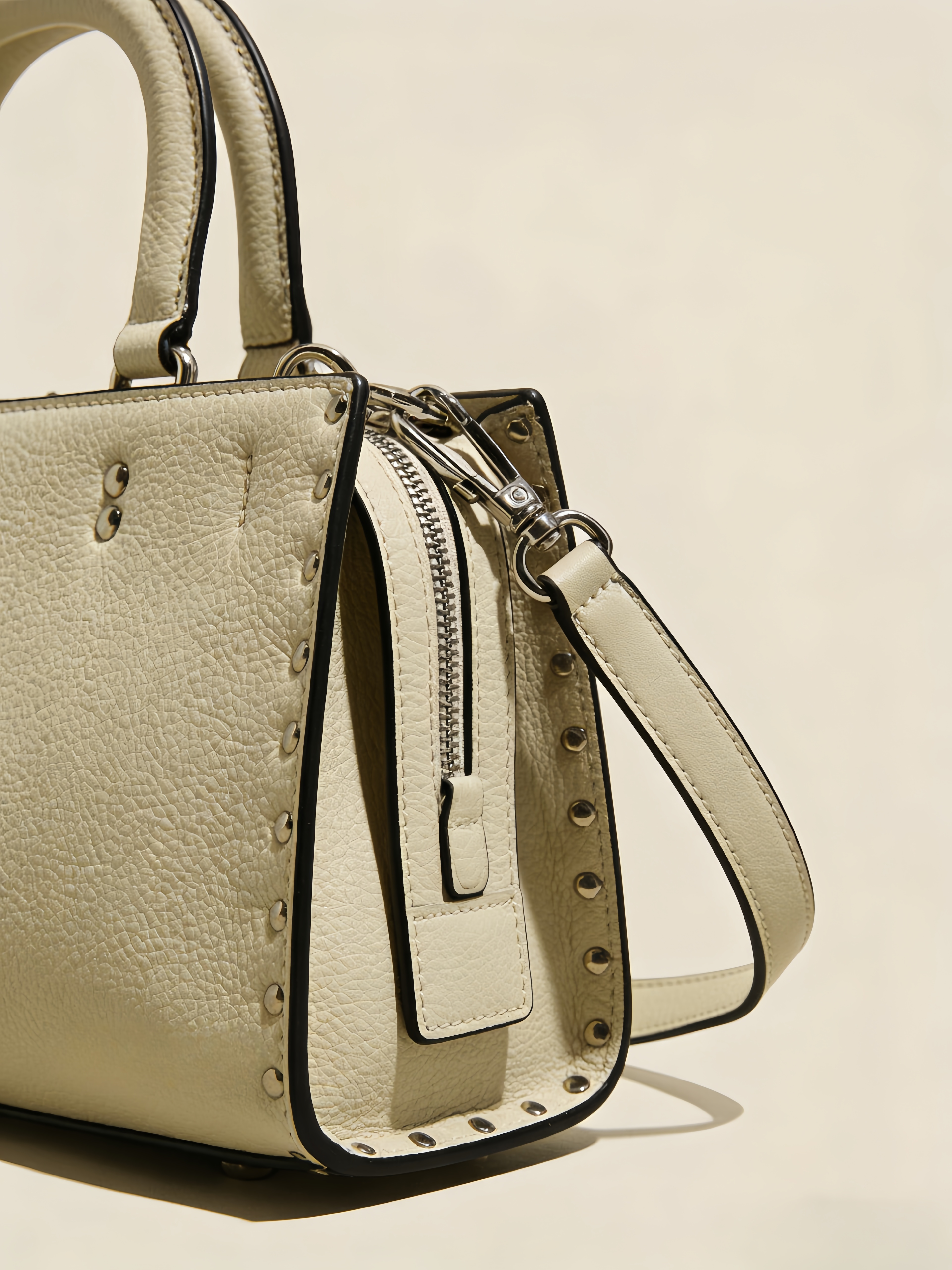 Purselovers Off-White Textured Studded Bag with Gold Label