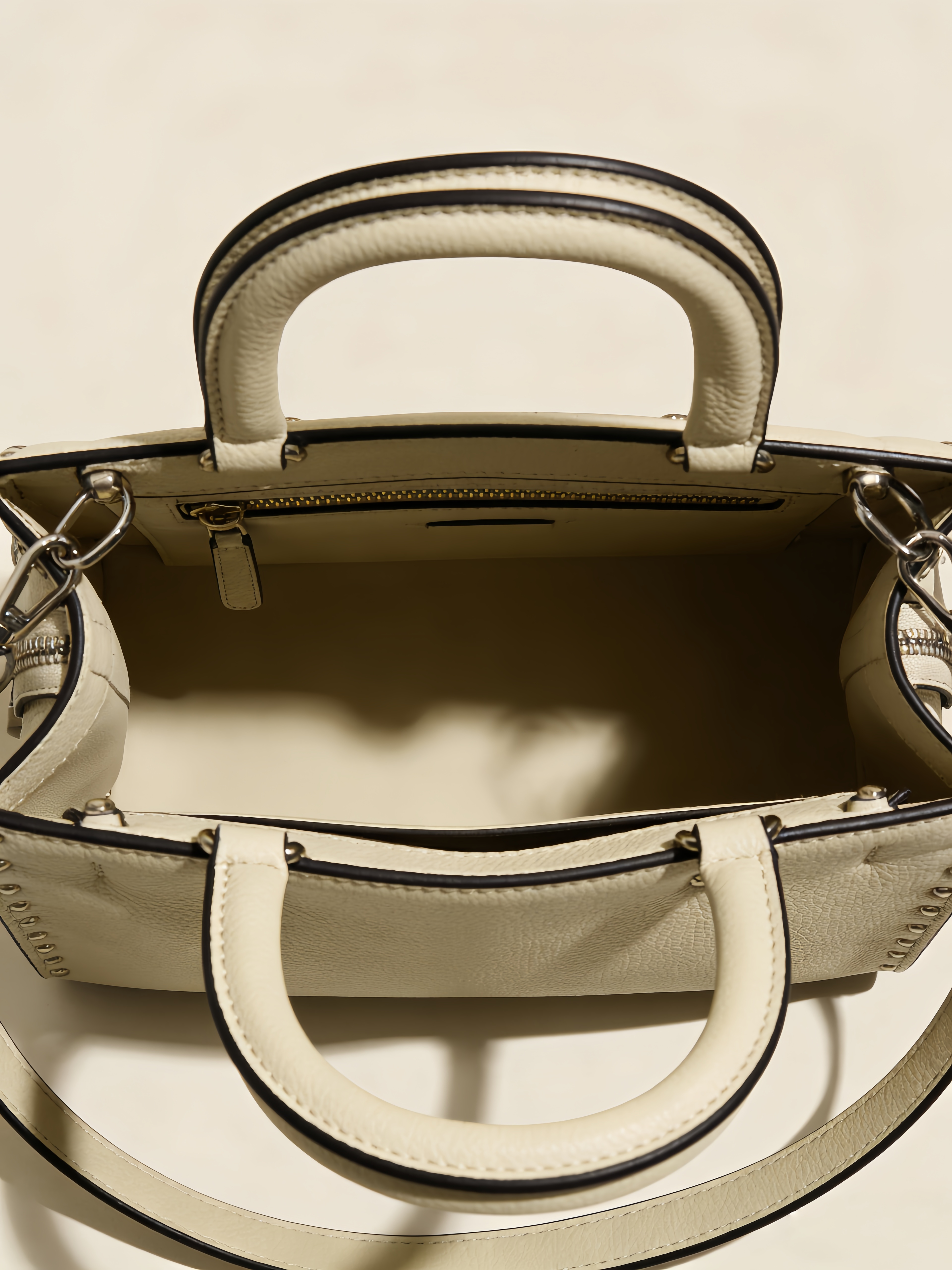 Purselovers Off-White Textured Studded Bag with Gold Label