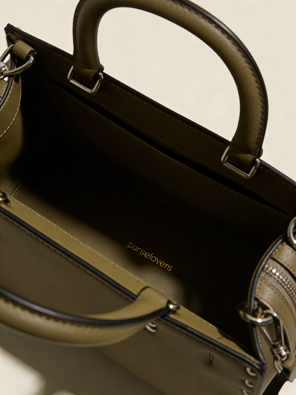 Purselovers Olive Green Studded Gold Label Boston Bag