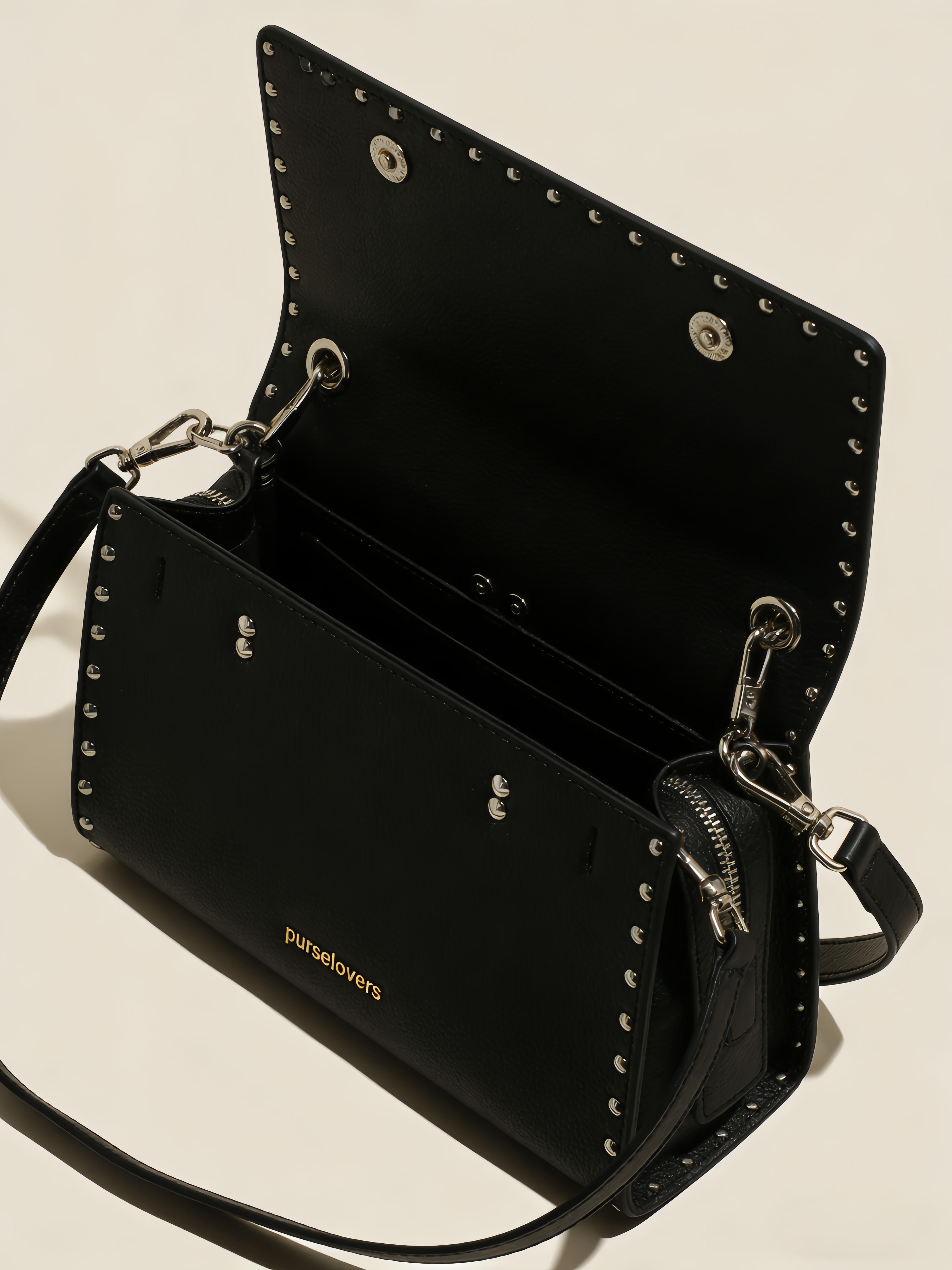 Purselovers Classic Black Studded Gold Label Handbag