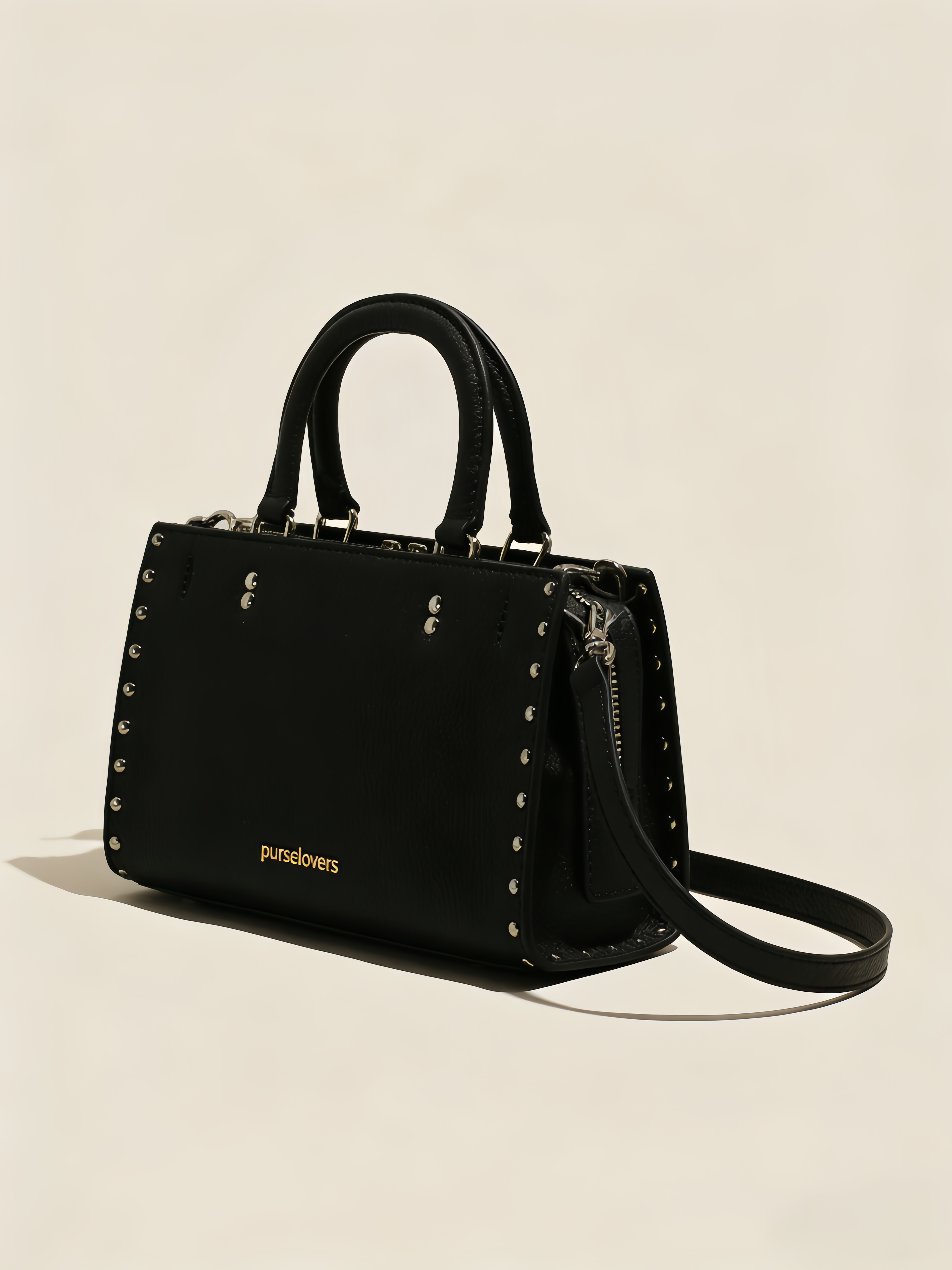 Purselovers Classic Black Studded Gold Label Handbag
