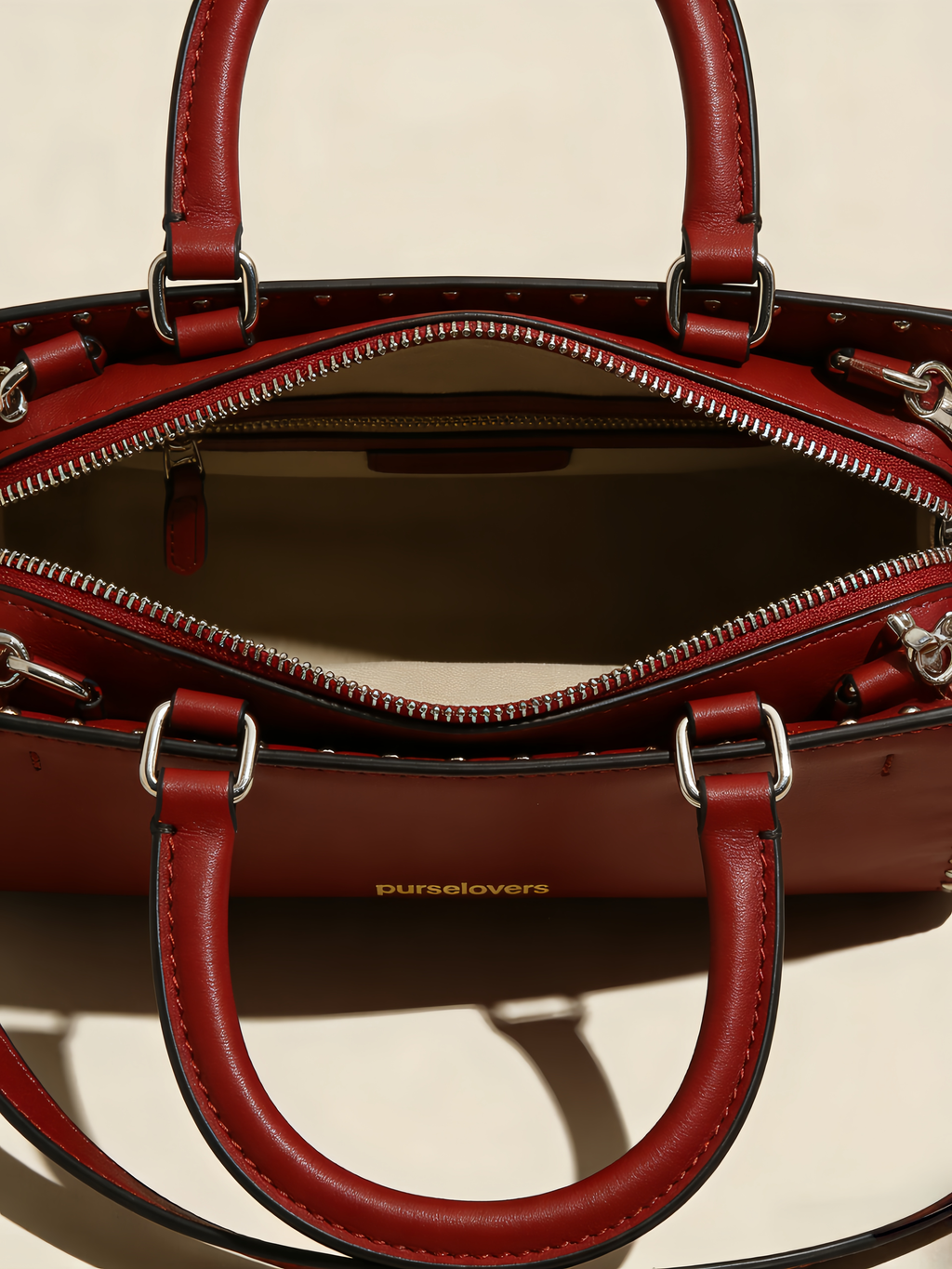 Purselovers Burgundy Studded Handbag with Gold Logo