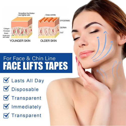 40 Pcs Face Tape Lifting Invisible Patch for Wrinkles, Jowls, Double Chin, Neck, Eye, Waterproof High Elasticity V Shape Lift Tape Stickers, Instant Makeup Bands