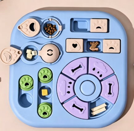 Puzzle Slow Feeder Bowl for Dogs & Cats, Flip Design Leakage Food Dispensing Toy, Anti-Choke Multi-Grid Slow Eating Bowl, Enrichment Mental Stimulation Treat Dispenser to Relieve Boredom