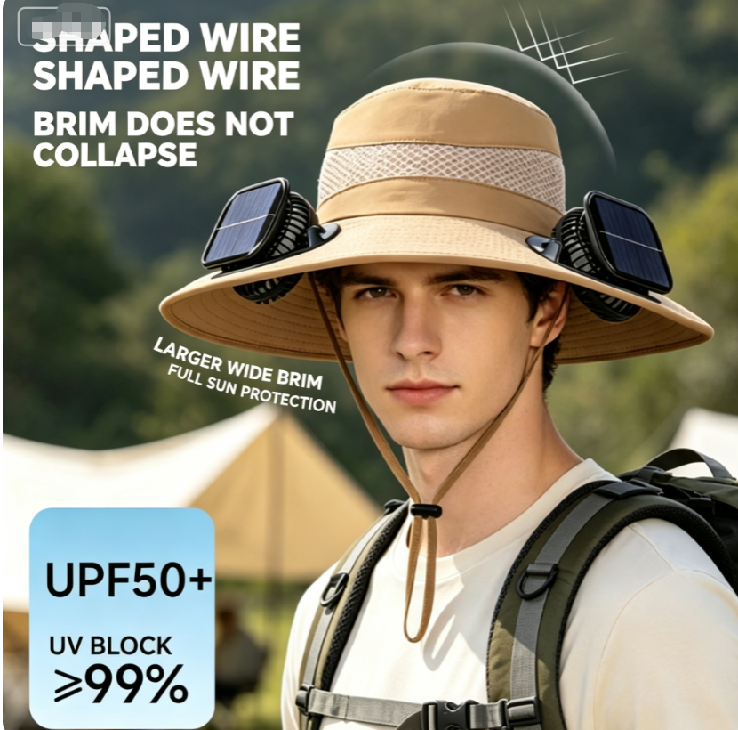 Cross-Border Solar Fan Hat With Long Battery Life Lithium Battery Men'S Outdoor Fishing Hat With Fan Sun Protection Fisherman Hat