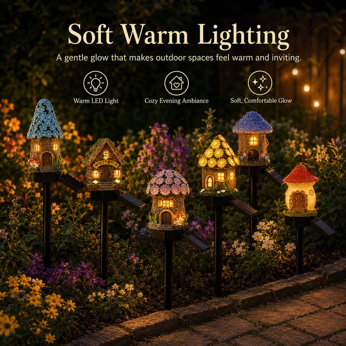 Solar Fairy-Tale Mushroom Cottage Garden Light