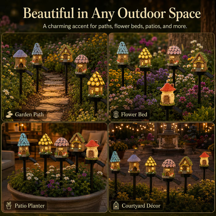 Solar Fairy-Tale Mushroom Cottage Garden Light
