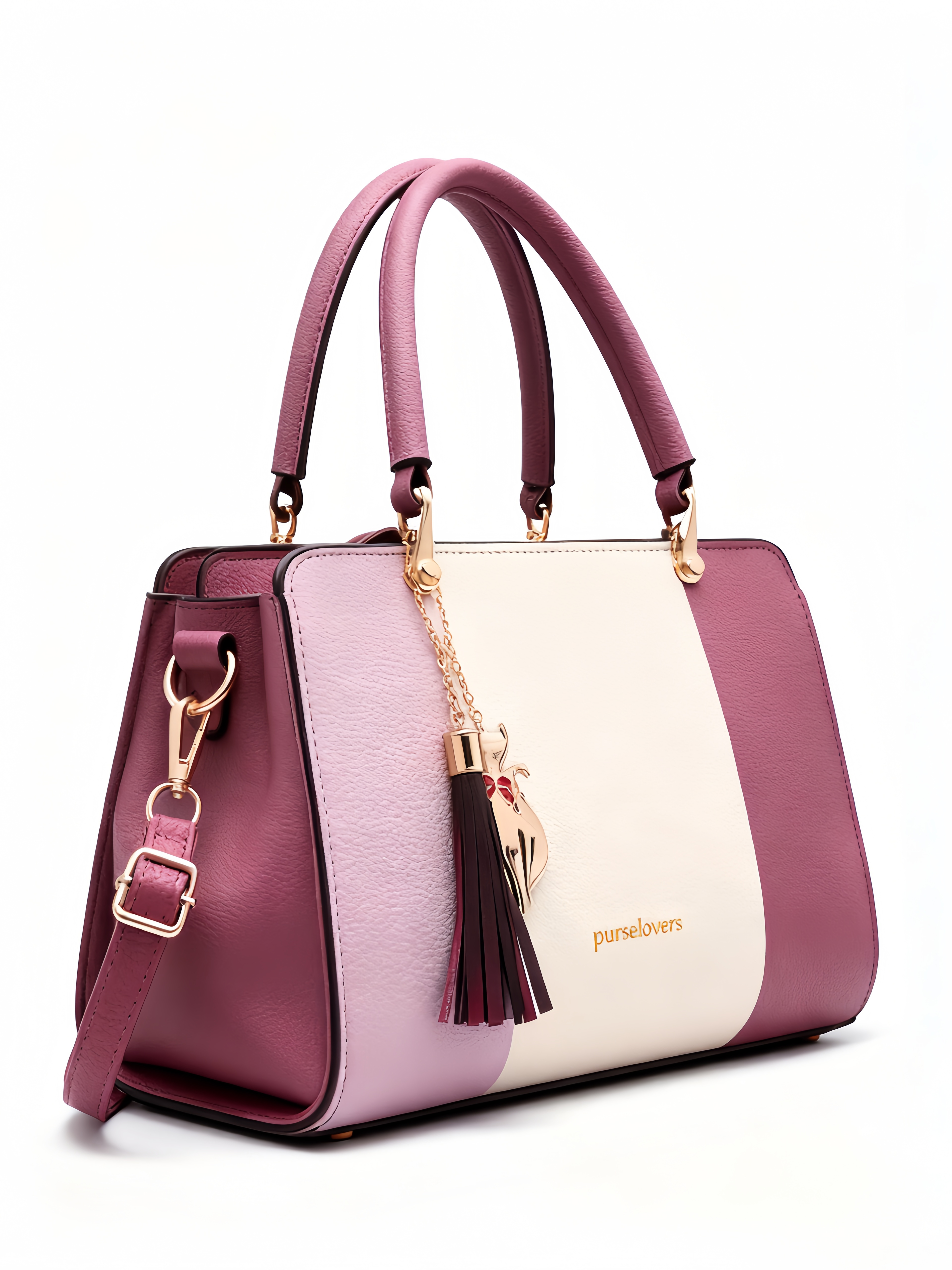 Purselovers Pink and White Color-Blocked Tassel Handbag