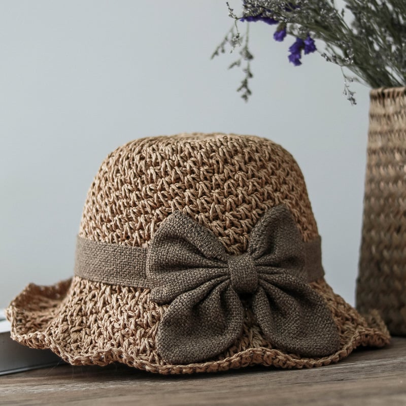 🔥Hot Sale✨Straw Hat with Retro Bow – Foldable & Breathable for Summer