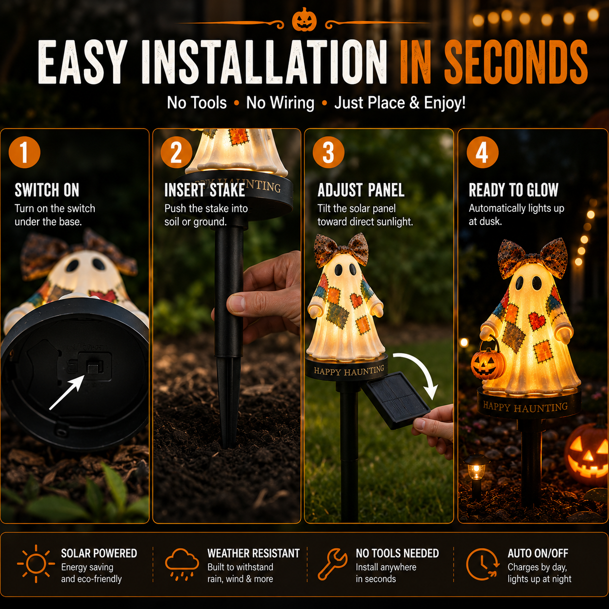 TODAY'S SPECIAL OFFER-50% OFF 🔥🎃 Solar Vintage Patchwork Ghost Garden Light
