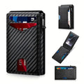 With Pop Up Aluminum Case Slim Leather Slots Credit Card Holder RFID Blocking Bifold Minimalist Wallet