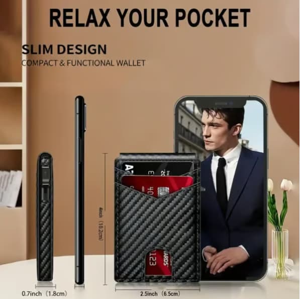 With Pop Up Aluminum Case Slim Leather Slots Credit Card Holder RFID Blocking Bifold Minimalist Wallet