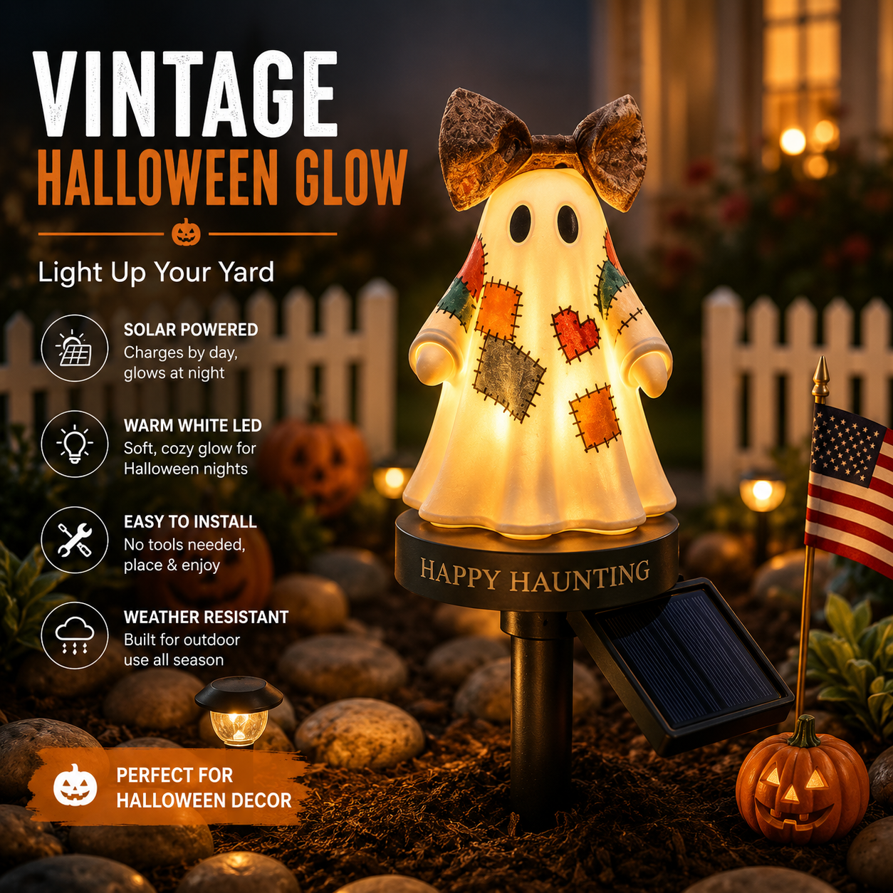 TODAY'S SPECIAL OFFER-50% OFF 🔥🎃 Solar Vintage Patchwork Ghost Garden Light