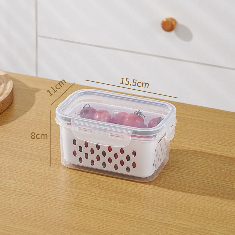💖Household transparent plastic food storage box-Including drain basket💧