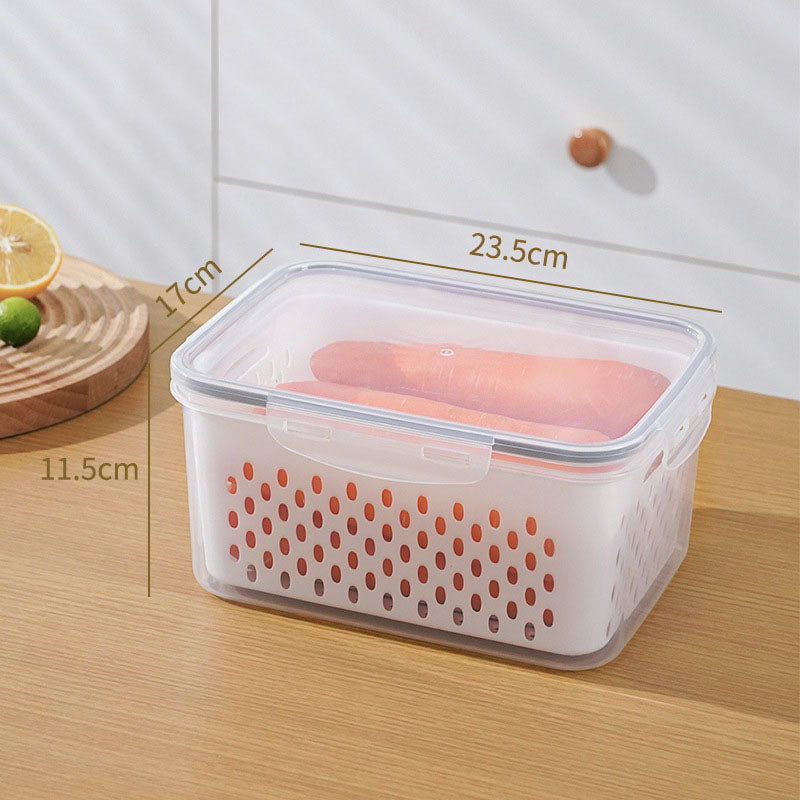 💖Household transparent plastic food storage box-Including drain basket💧