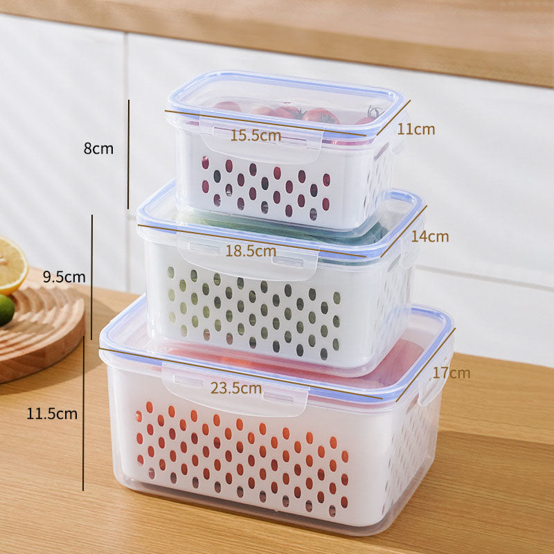 💖Household transparent plastic food storage box-Including drain basket💧