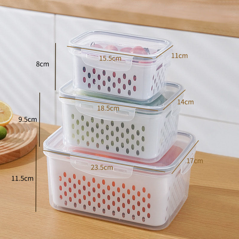 💖Household transparent plastic food storage box-Including drain basket💧
