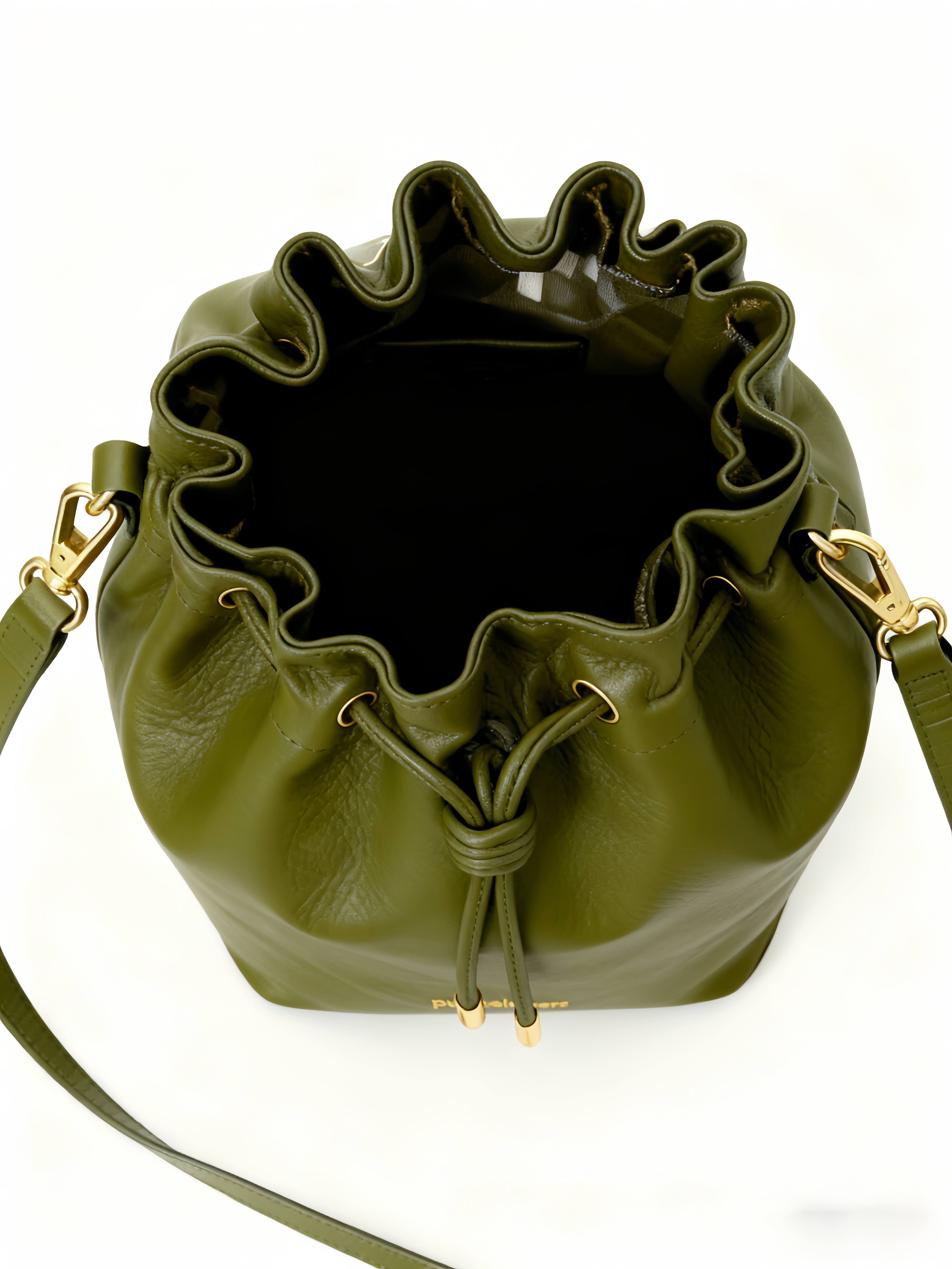 Purselovers Olive Green Vintage Drawstring Bucket Bag
