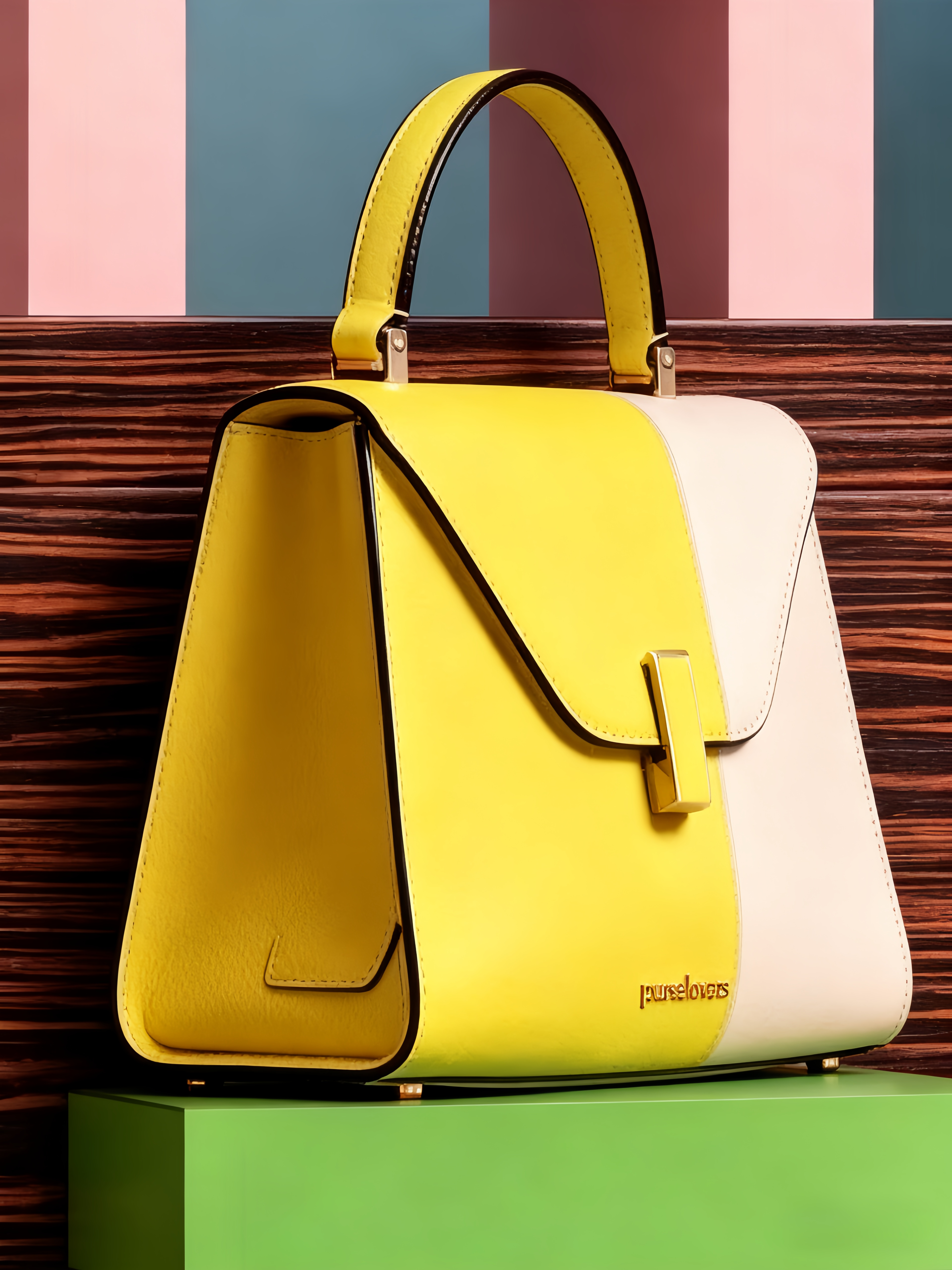 Purselovers Lemon Yellow and Cream Color-Blocked Bag
