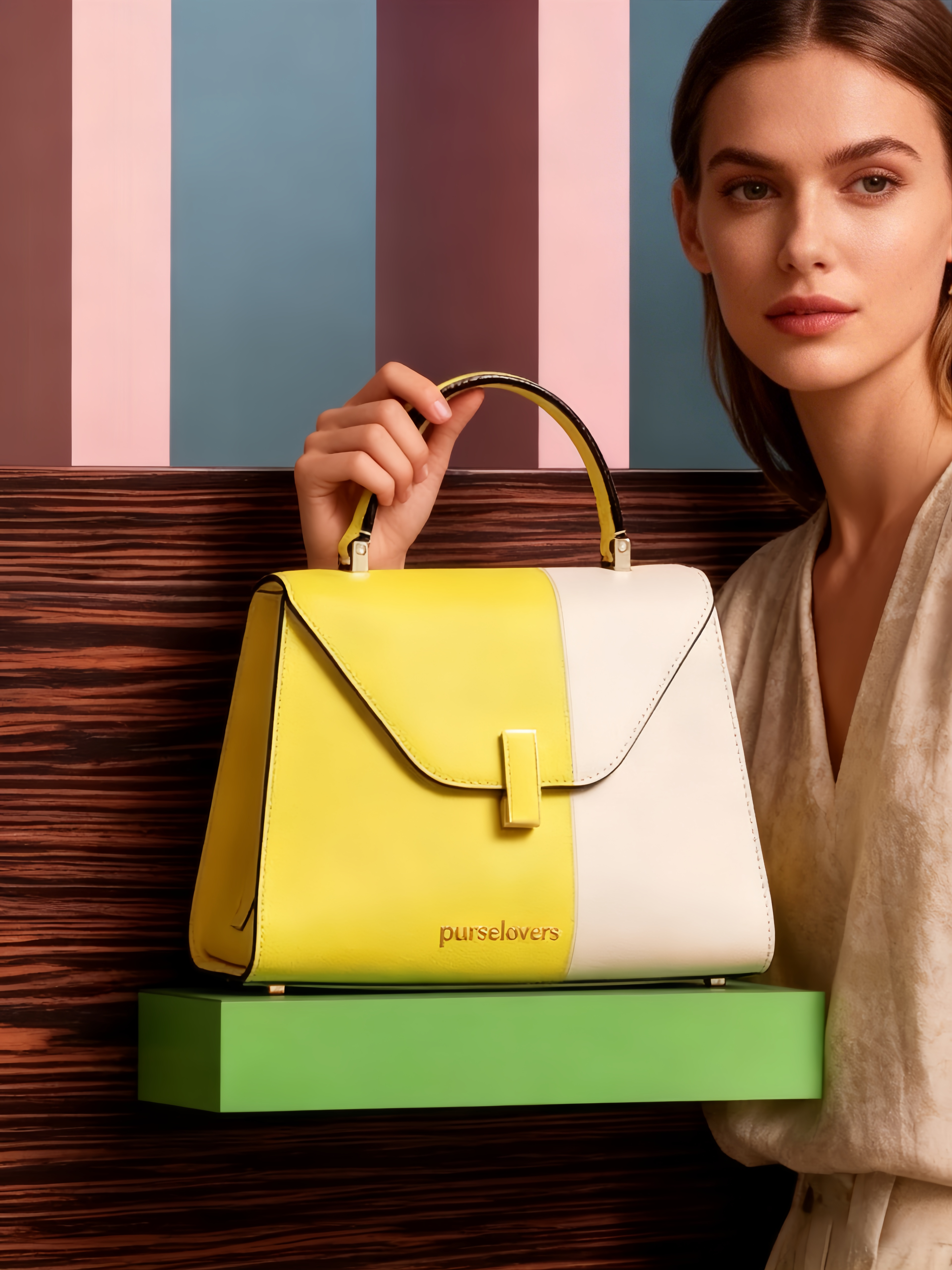 Purselovers Lemon Yellow and Cream Color-Blocked Bag