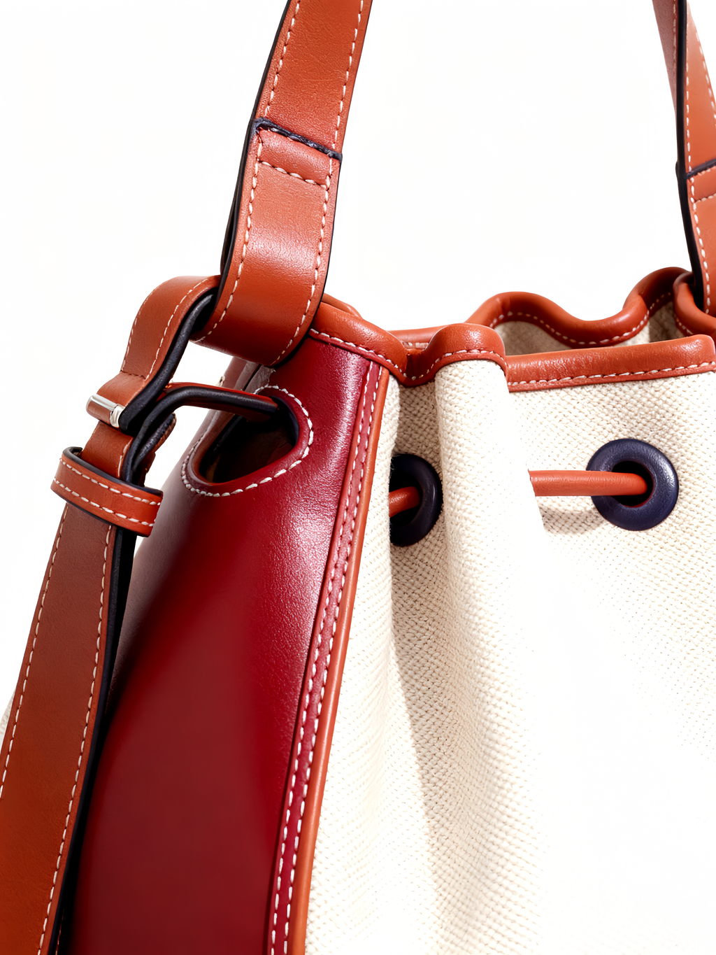 Purselovers Caramel Red-Brown Color-Blocked Canvas Bucket Bag