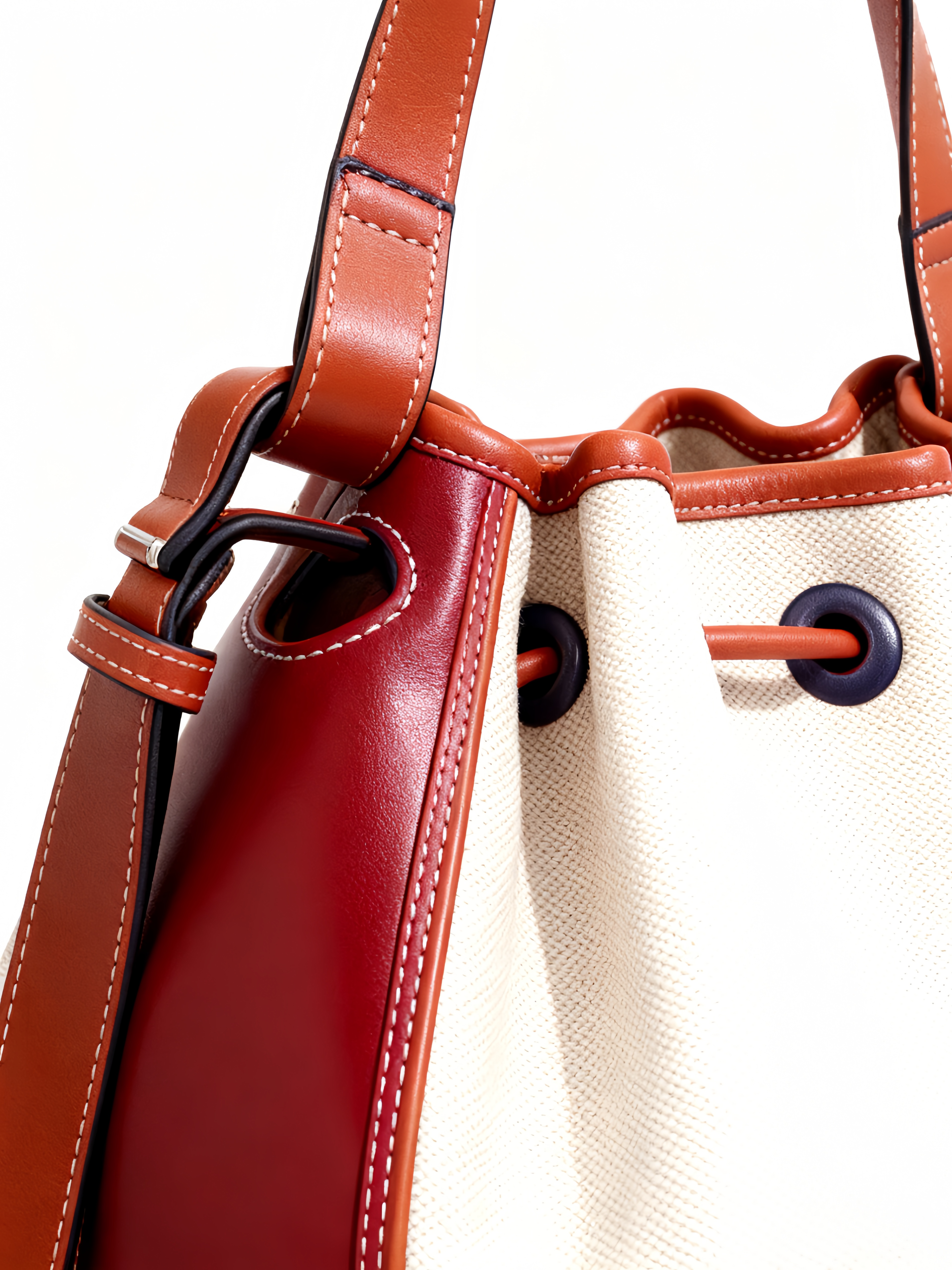 Purselovers Caramel Red-Brown Color-Blocked Canvas Bucket Bag