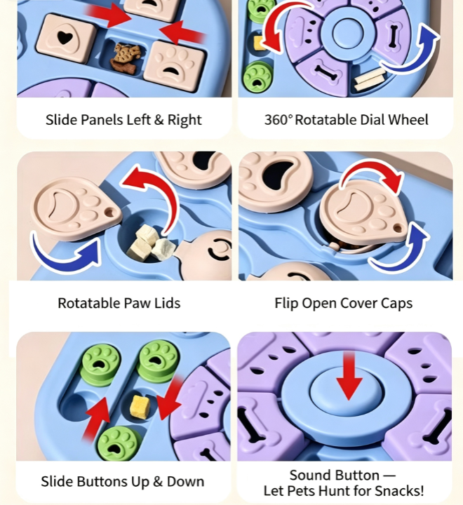 Puzzle Slow Feeder Bowl for Dogs & Cats, Flip Design Leakage Food Dispensing Toy, Anti-Choke Multi-Grid Slow Eating Bowl, Enrichment Mental Stimulation Treat Dispenser to Relieve Boredom
